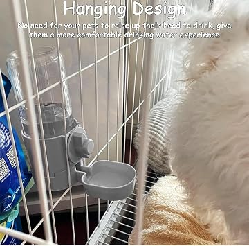 Tfwadmx Rabbit Watter Bottle 17oz Dispenser No Drip Small Animal Cage Water Feeder Bowl Hanging Guinea Pig Automatic Water for Bunny Chinchilla Hedgehog Ferret (Grey)