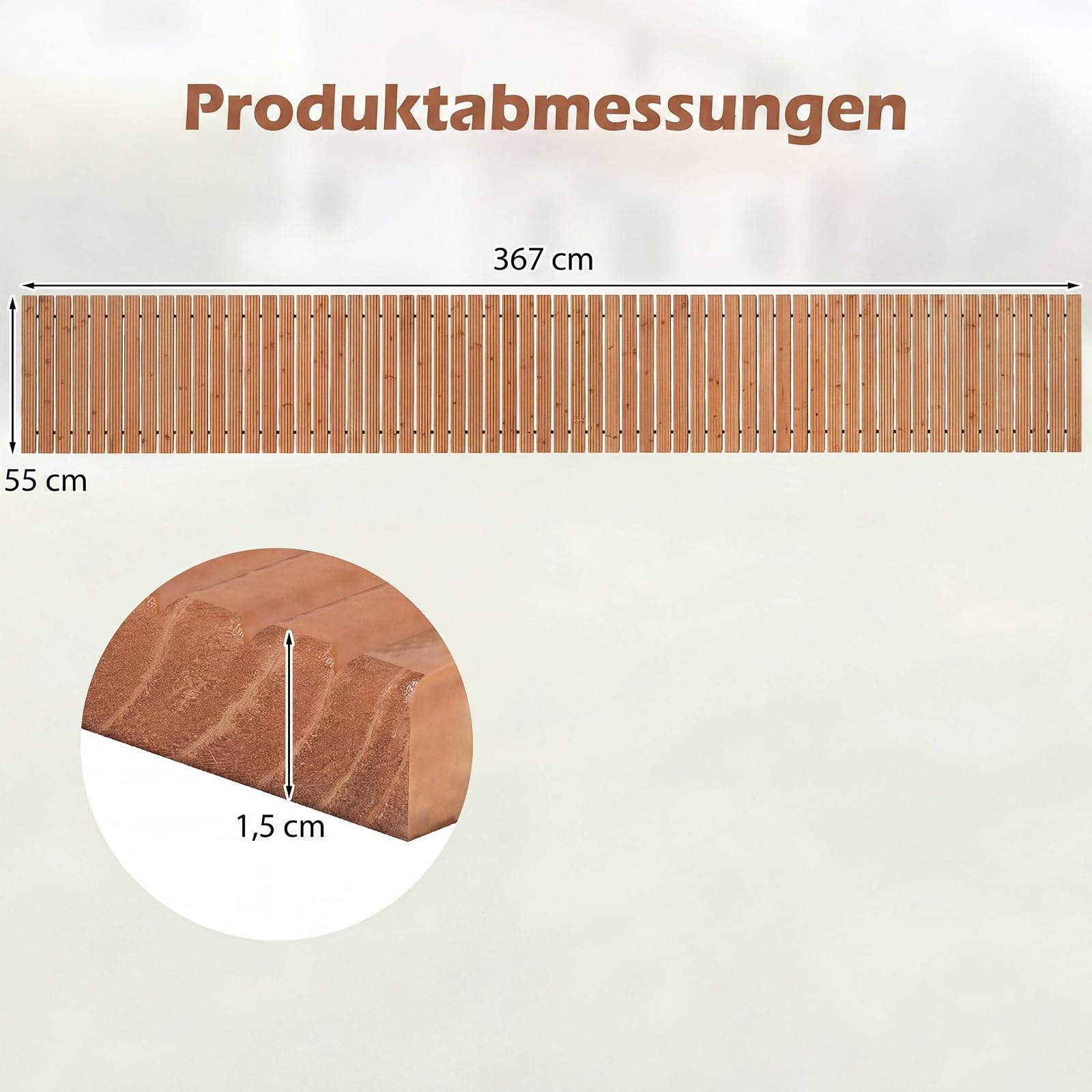 GYMAX 367 cm Rollweg, Holzpfad ausrollbar mit Rutschfester Oberfläche, wetterfester Gartentritt, tragbarer Gartenweg für Garten, Rasen, Strand, Hochzeit, Party (Natur)