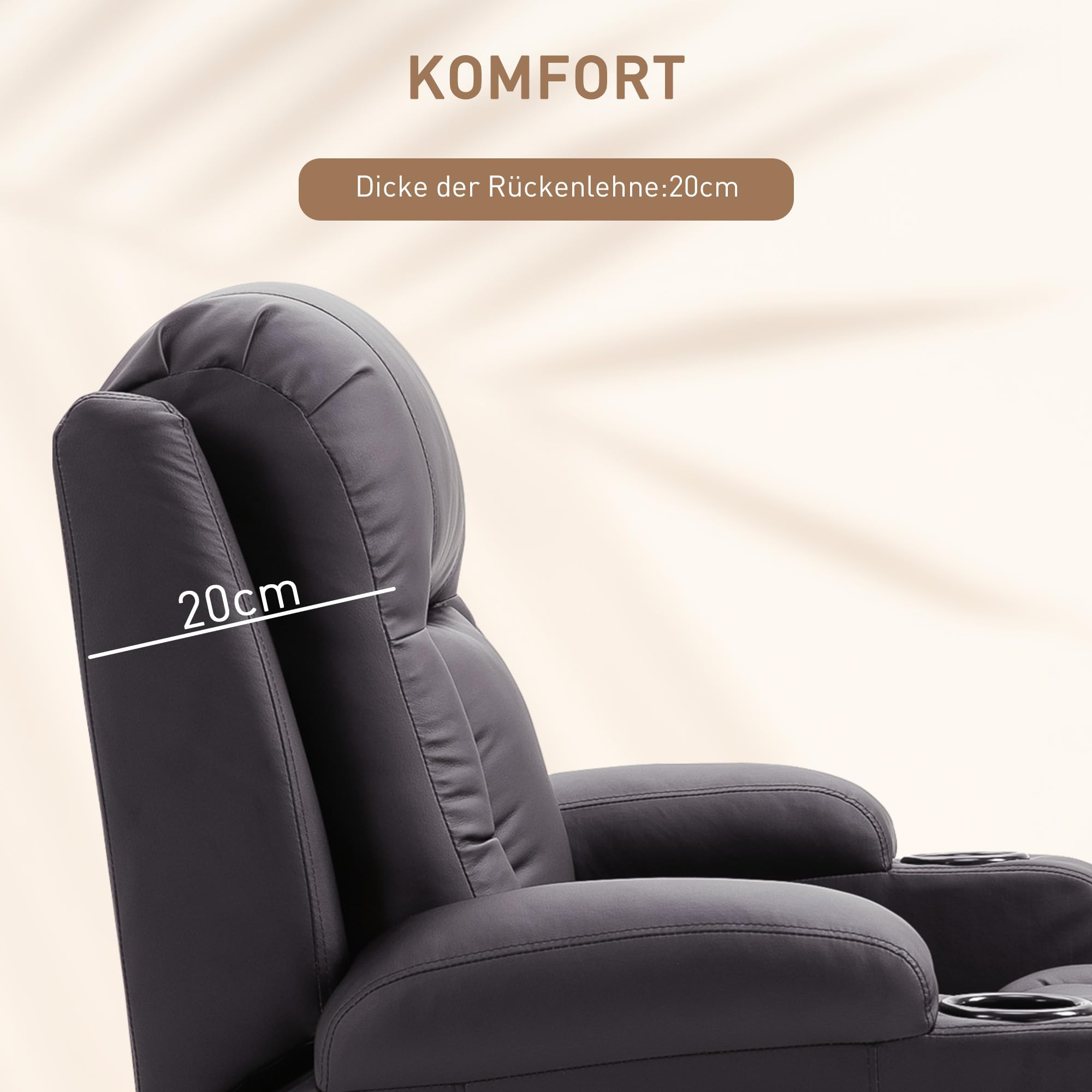 HOMCOM Fotel do masażu, fotel telewizyjny z funkcją ogrzewania, fotel telewizyjny z funkcją leżenia, fotel do odpoczynku z pilotem zdalnego sterowania, uchwyt na kubek, kawowo-brązowy, 85 x 94 x 104