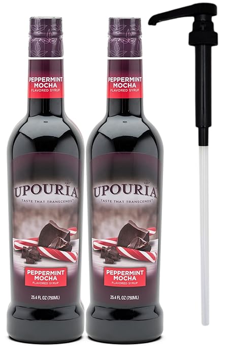 Upouria Peppermint Mocha Coffee Syrup Flavoring, 100% Vegan, Gluten-Free, Kosher,