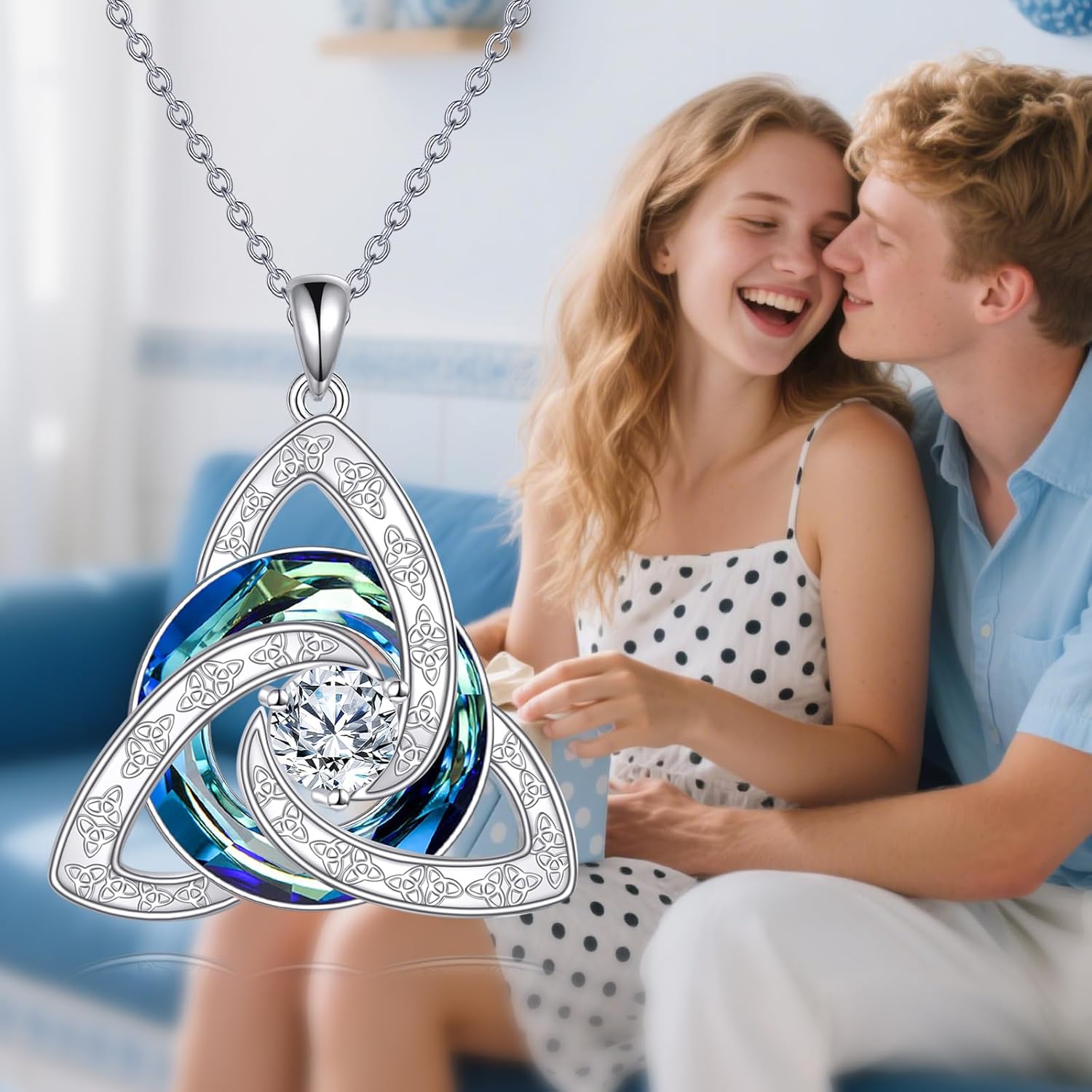 Moissanite Celtic Knot Necklace Sterling Silver Trinity Knot Austria Crystal Pendant 1.5 Carat Moissanite Jewelry Gifts for Women Men - Image 3