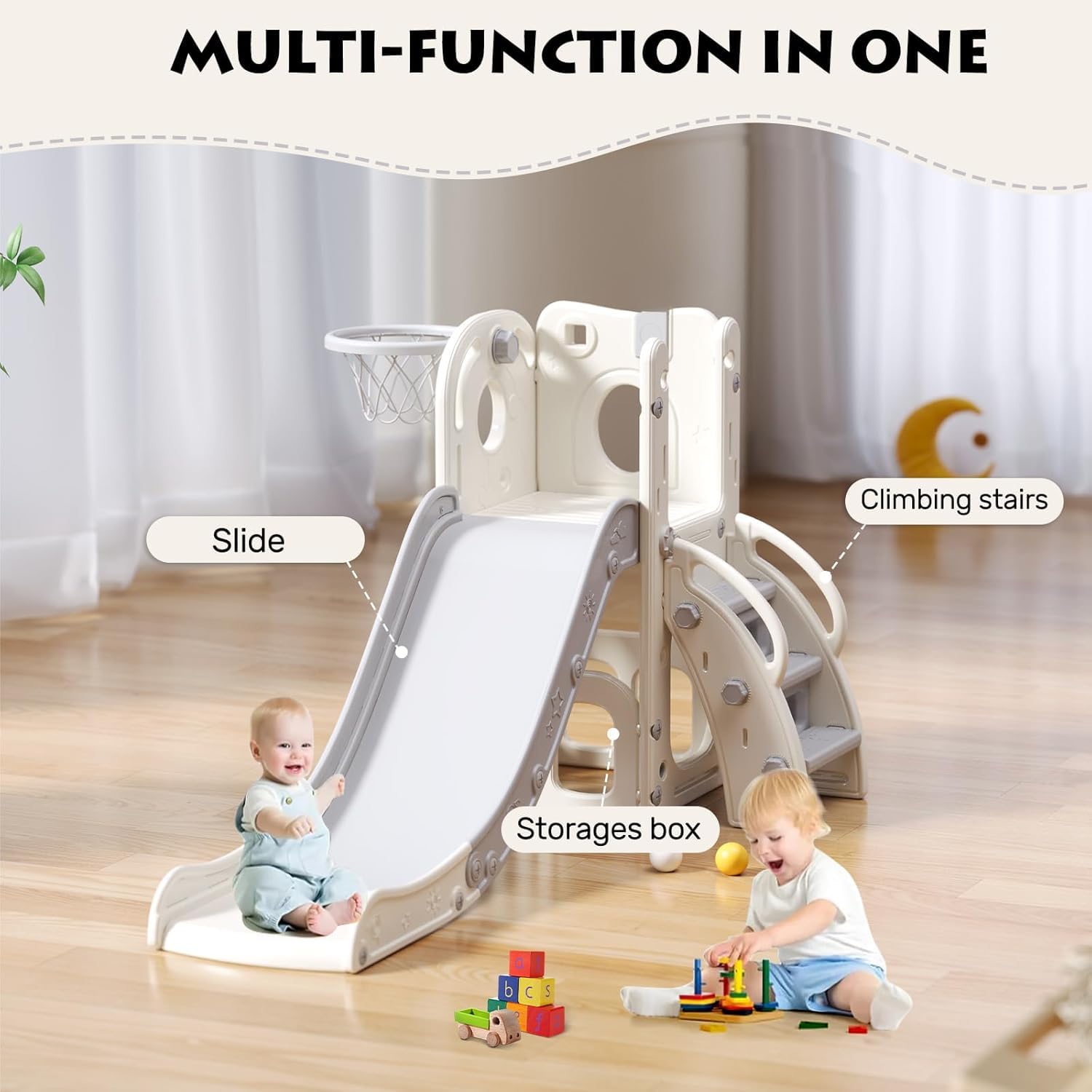 UBRAVOO Kinder Rutsche, Extralange Kleinkinderrutsche mit Laufstall, Stauraum und Rutschfesten Stufen, Indoor & Outdoor-Spielset