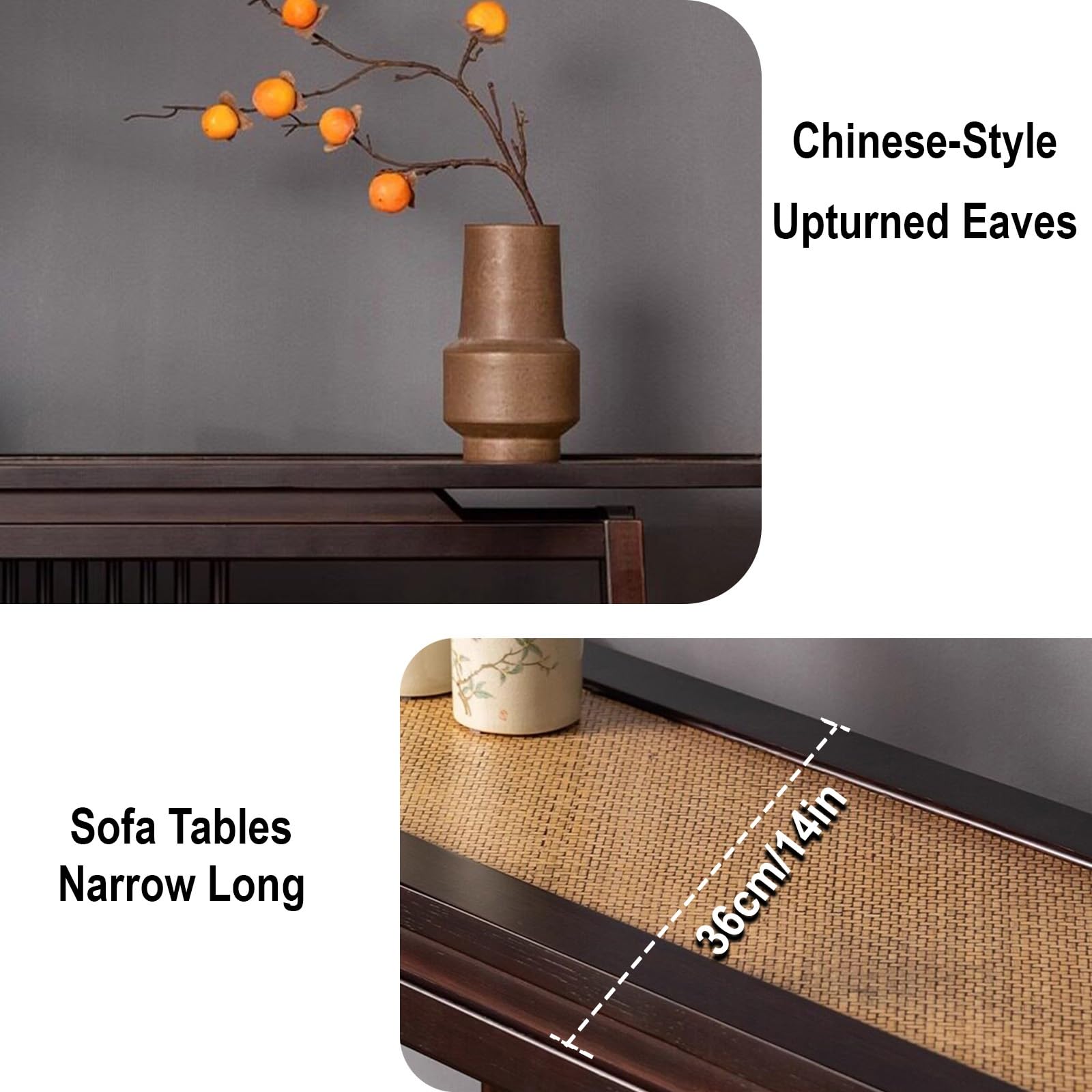 Tavolo consolle stretto – Tavolo da ingresso da 33 cm per corridoio, ingresso, atrio e soggiorno con superficie in rattan