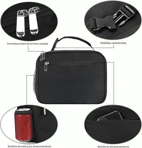 Miniatura 4 de Lonchera para niños y niñas, lonchera aislada duradera, lonchera para niños y niñas, lonchera para la escuela, color negro