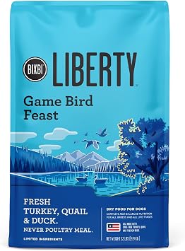 BIXBI Liberty Ancient Grains Dry Dog Food, Game Bird Feast Recipe Fresh Meat, High Protein, Wholesome Grains USA Made, 22 lbs