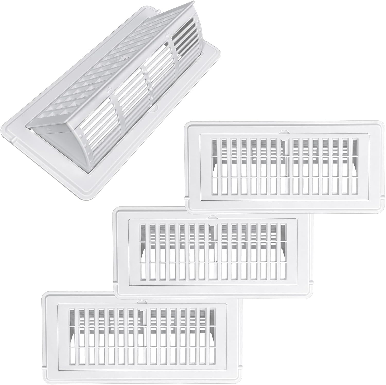 2-in-1 Vent Deflector for Home Floor, Strong Plastic, 4"x10“ Register Type of Deflector, POP up Damper Vent Directional Cover, Floor Air Vent Deflector Under Curtain, Couch or Bed (White, 4Pack)