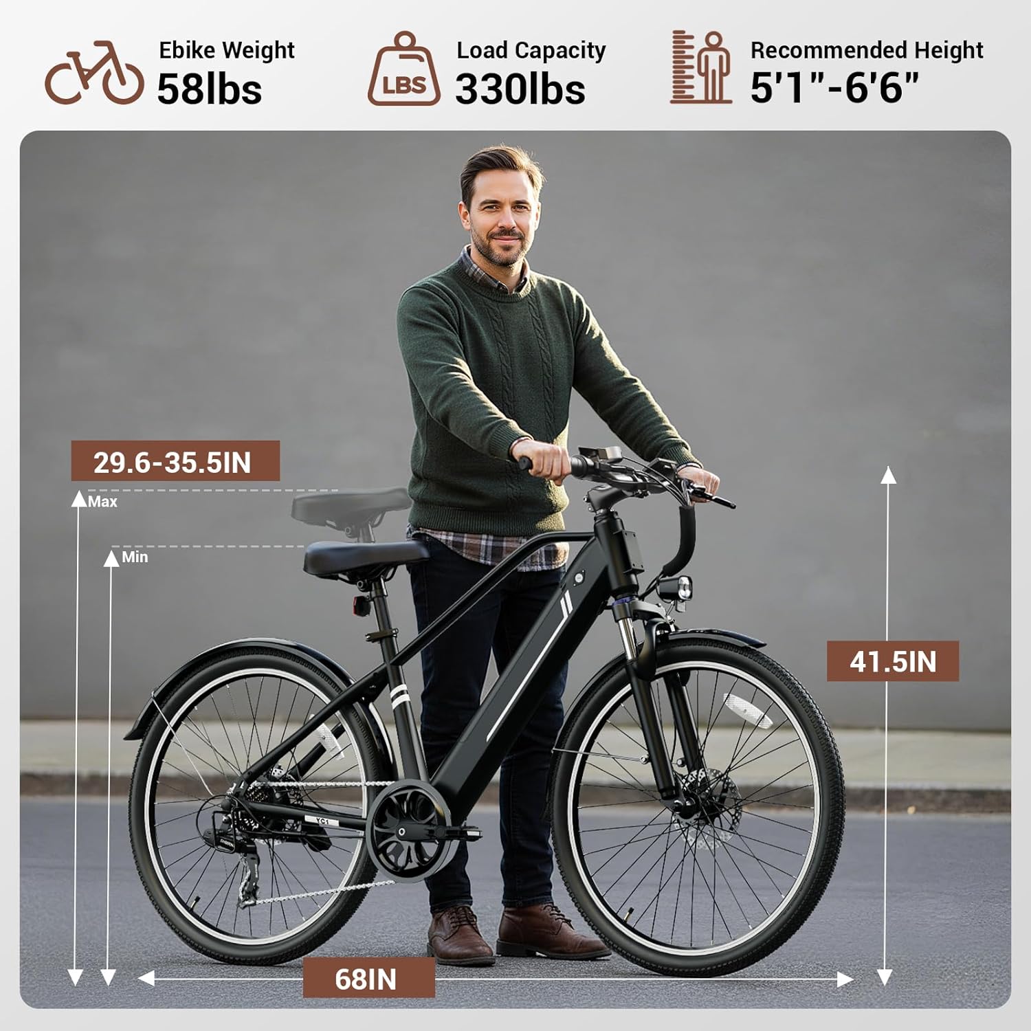 Electric Bikes for Adults, 27.5 E Bikes for Adults with 1200W Peak Motor, 28 MPH, 50+ Miles Range Electric Bicycle, E Mountain Bike with 48V 10.4AH Removable Battery Electric Bikes for Adults, 27.5 E Bikes for Adults with 1200W Peak Motor, 28 MPH, 50+ Miles Range Electric Bicycle, E Mountain Bike with 48V 10.4AH Removable Battery