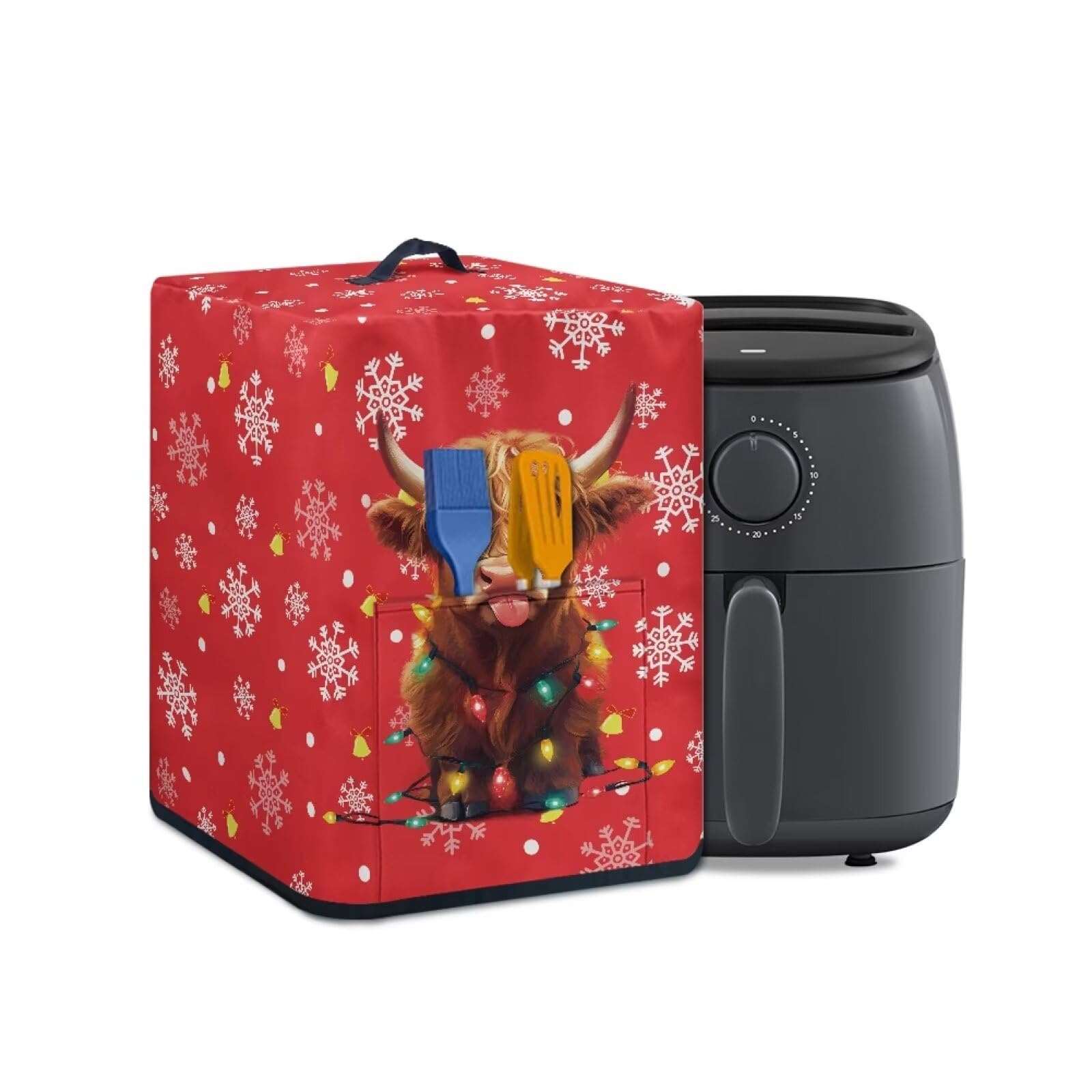 Air Fryer Cover with Cow Light Stripes and Xmas Snowflake Waterproof and Dustproof Cover for 5-6 Quart Air