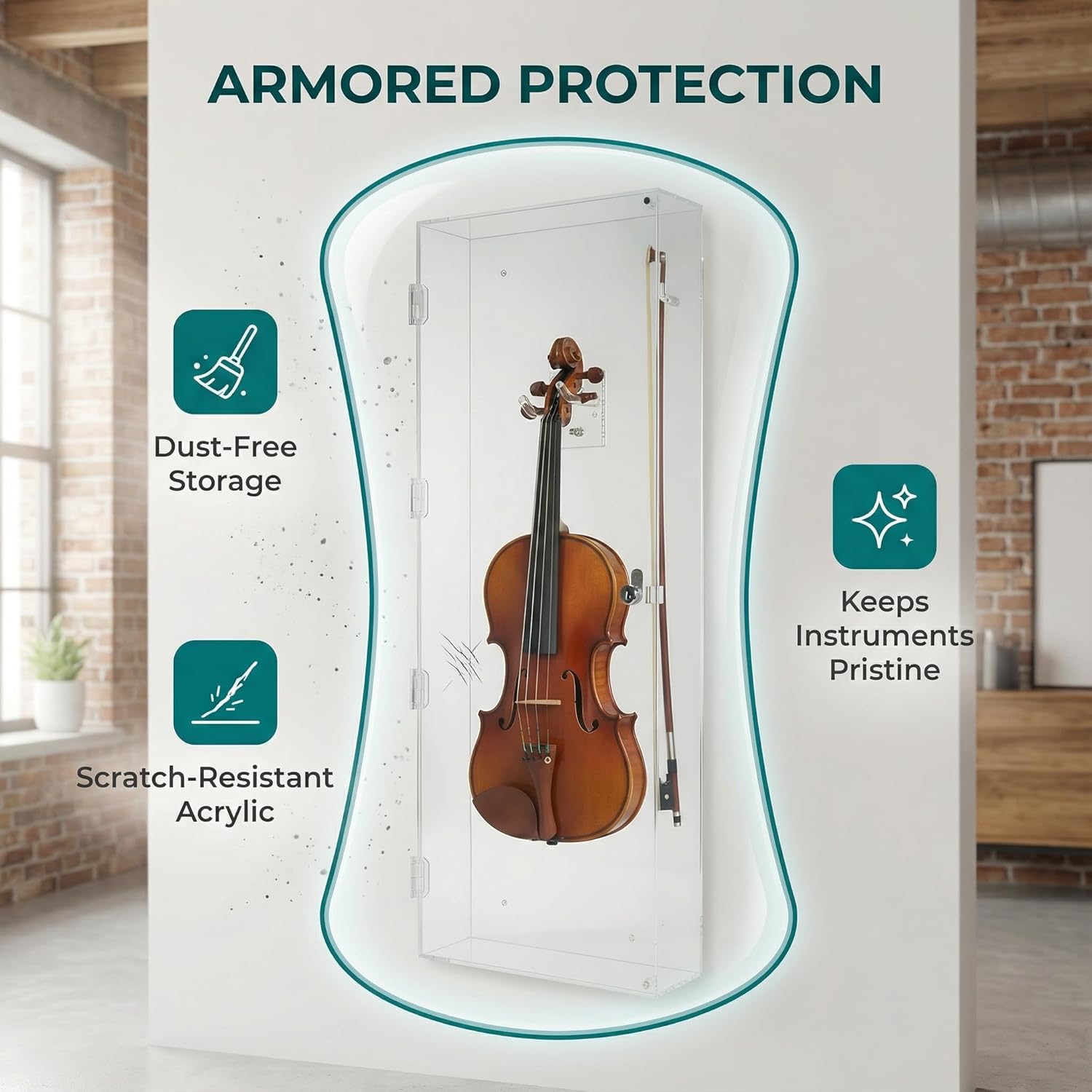 Violin Display Case - Fiddle Ukulele Acoustic Violin Case -Clear Acrylic Display Case with Hanger 30" Height fits 1/4-3/4 Violin