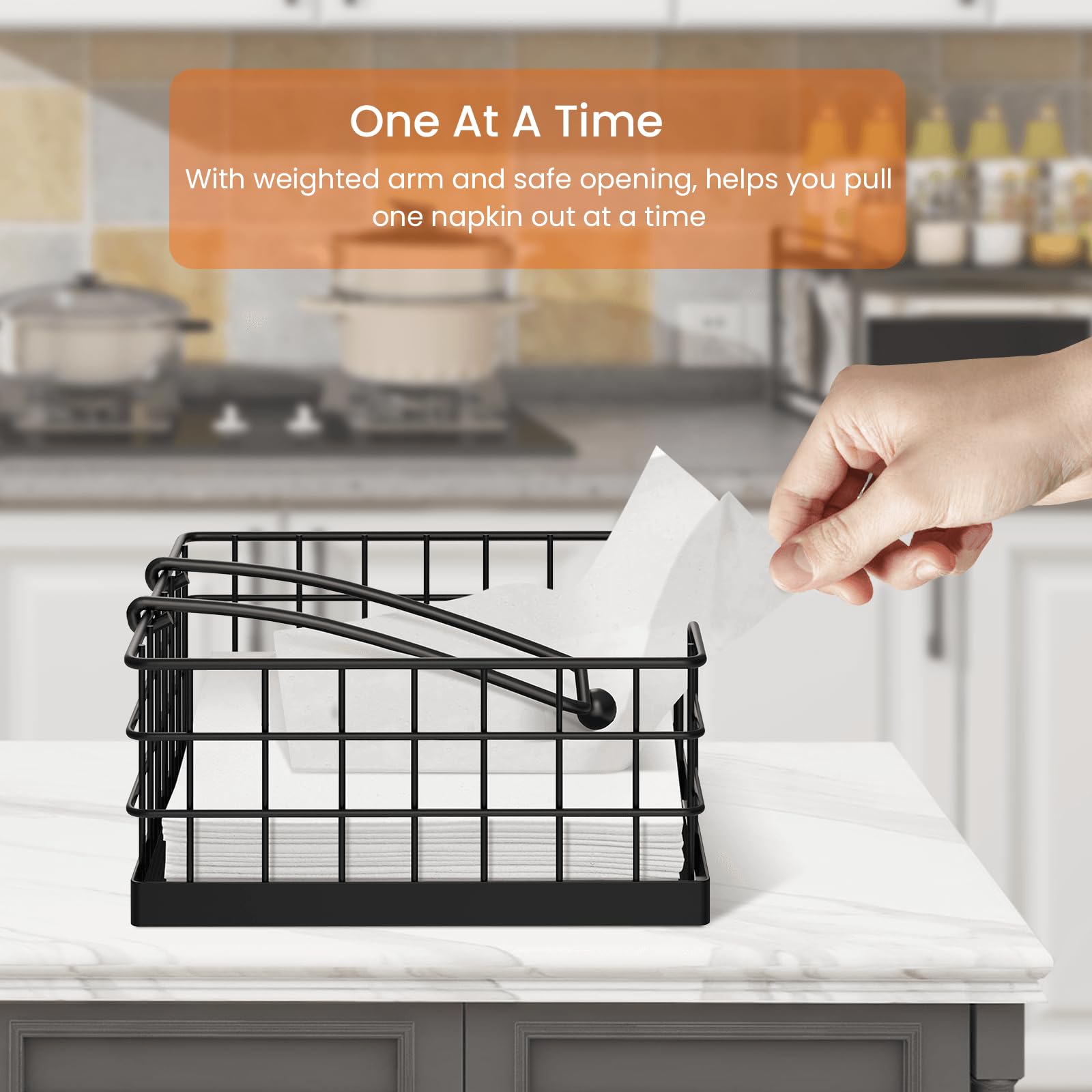Homode Servilleteros para servilletas de papel, servilletero de granja para mesa, cesta plana con brazo pesado, dispensador de servilletas cuadrado para cocina, color negro