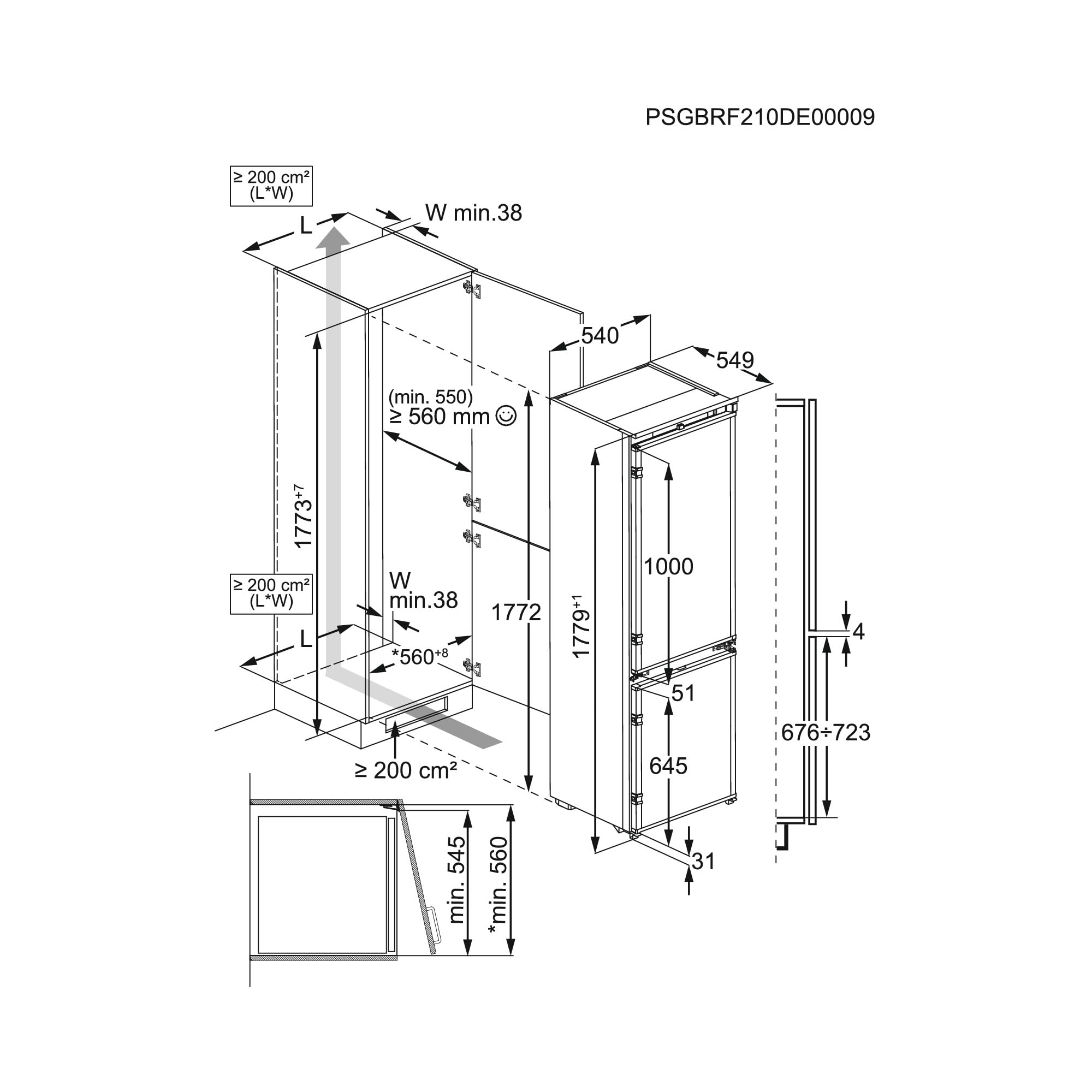 Electrolux ENA7CD18S0 Frigorifero Combinato da Incasso 177 cm, No Frost, MultiFlow, Classe Energetica D, Bianco