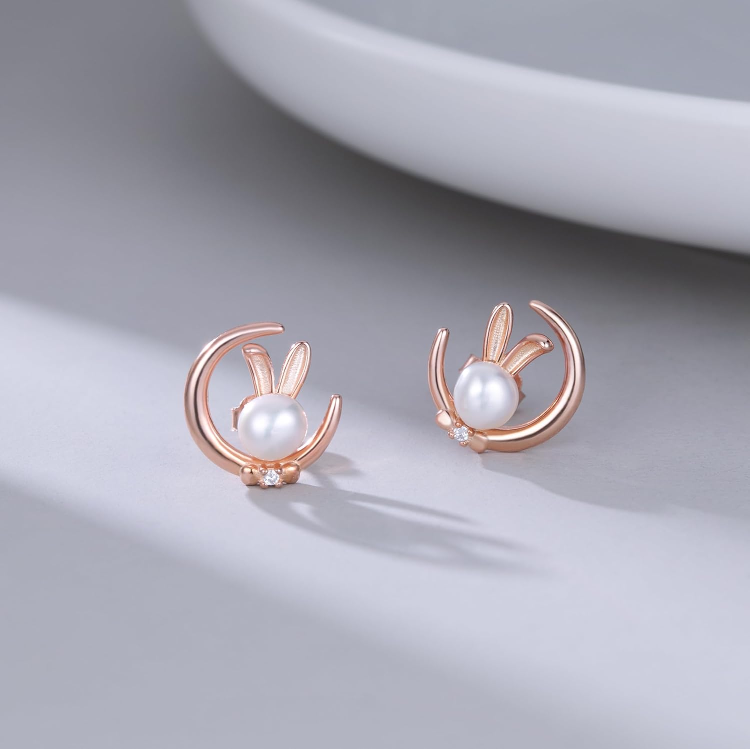 SLUYNZ 925 Sterling Silver Easter Rabbit Bunny Stud Earrings for Women Teens Pearl Moon Rabbit Earrings Studs - Image 4