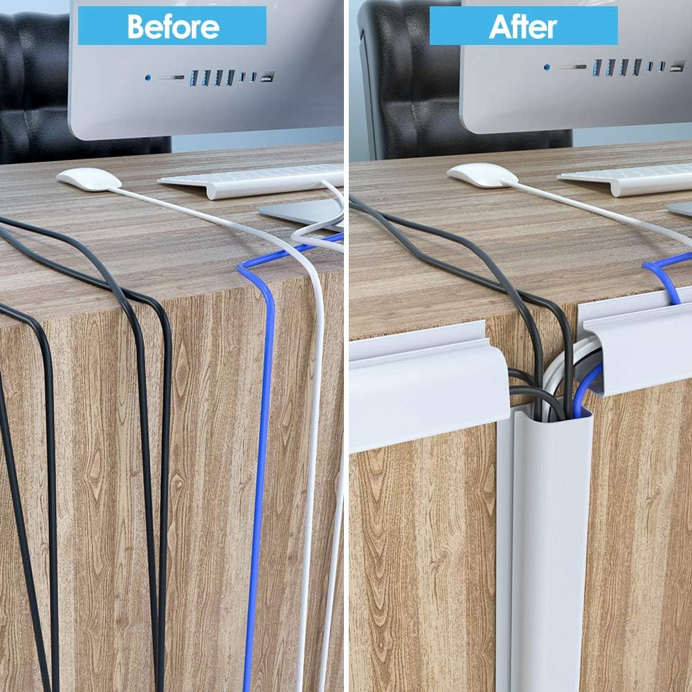 Yecaye 4 Pack Desk Cable Management Tray - Large Capacity J Channel Cable Raceway - Desk Wire Management, Under Table Cable Tray for Laptop Adapter, L15.7in W2.7in H2.5in, Large Size, White : Electronics