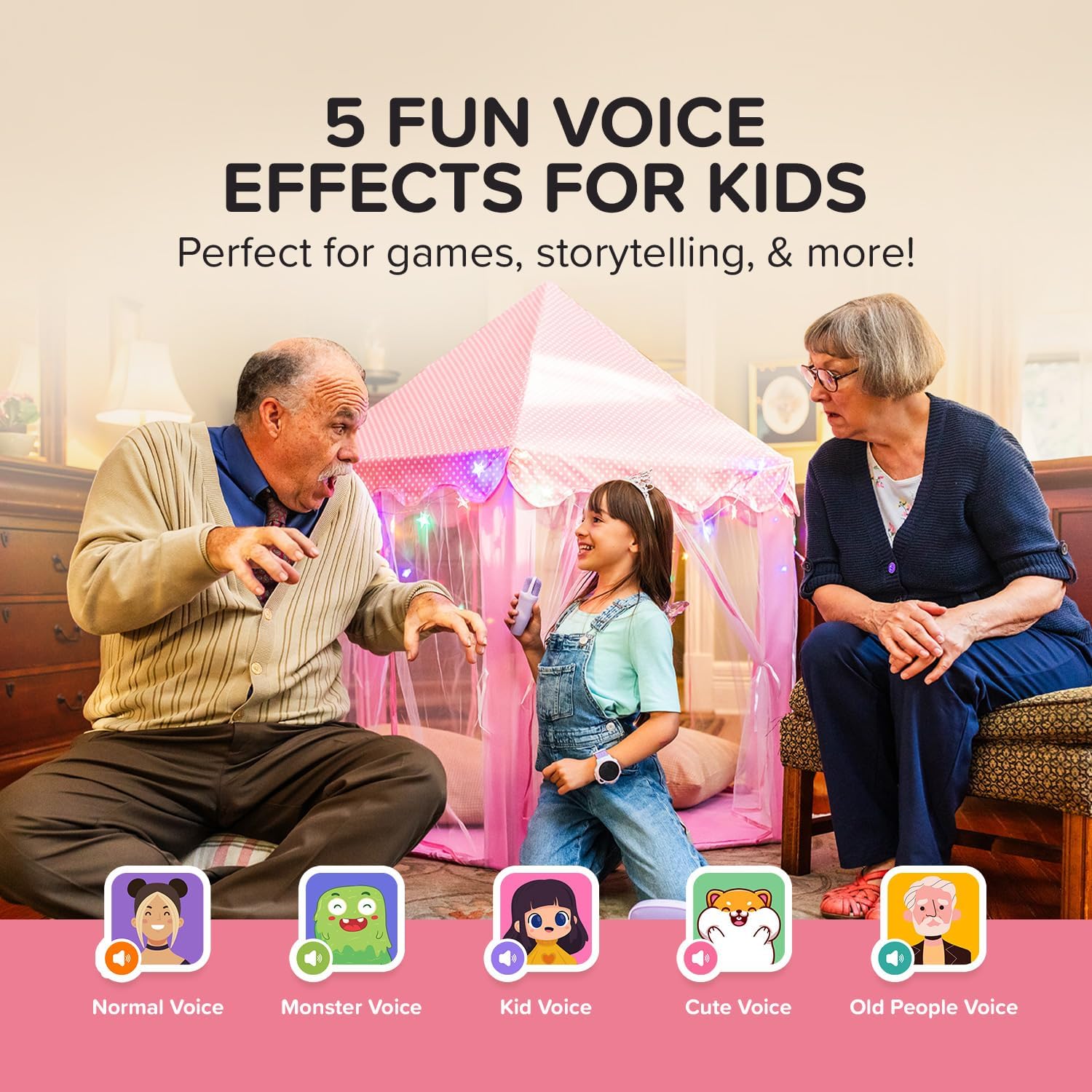 myFirst Voice 2 - Kids Mini Karaoke Machine with Wireless Microphone and Ai Voice Changer for Kids, Portable Bluetooth Speaker, Christmas Toys Gifts for Girls and Boy 3-12 Years Old (Pink)