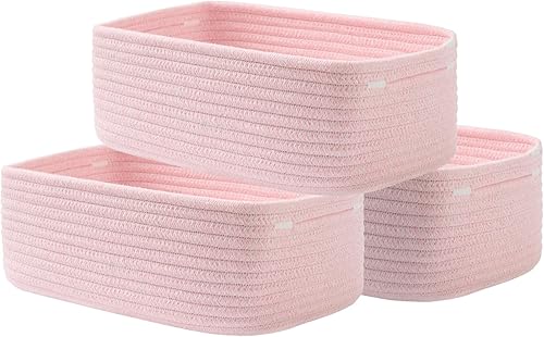 Miniatura 26 de Cesta tejida pequeña, 12 x 8 x 4.5 pulgadas, cesta de almacenamiento para organizar, bonita canasta de cuerda pequeña para estante de armario, cubos