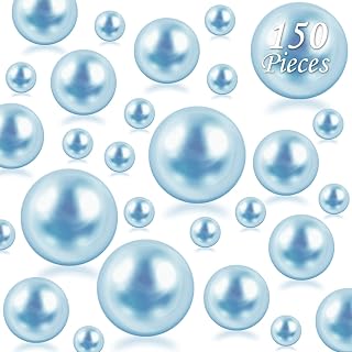150Pcs Light Blue Polished No Hole Faux Pearl Beads for Vase Filling Decorations, Plastic Pearls Vase Fillers, Table Scatters, Wedding Centerpiece, Home Decor, 8/14/20 mm