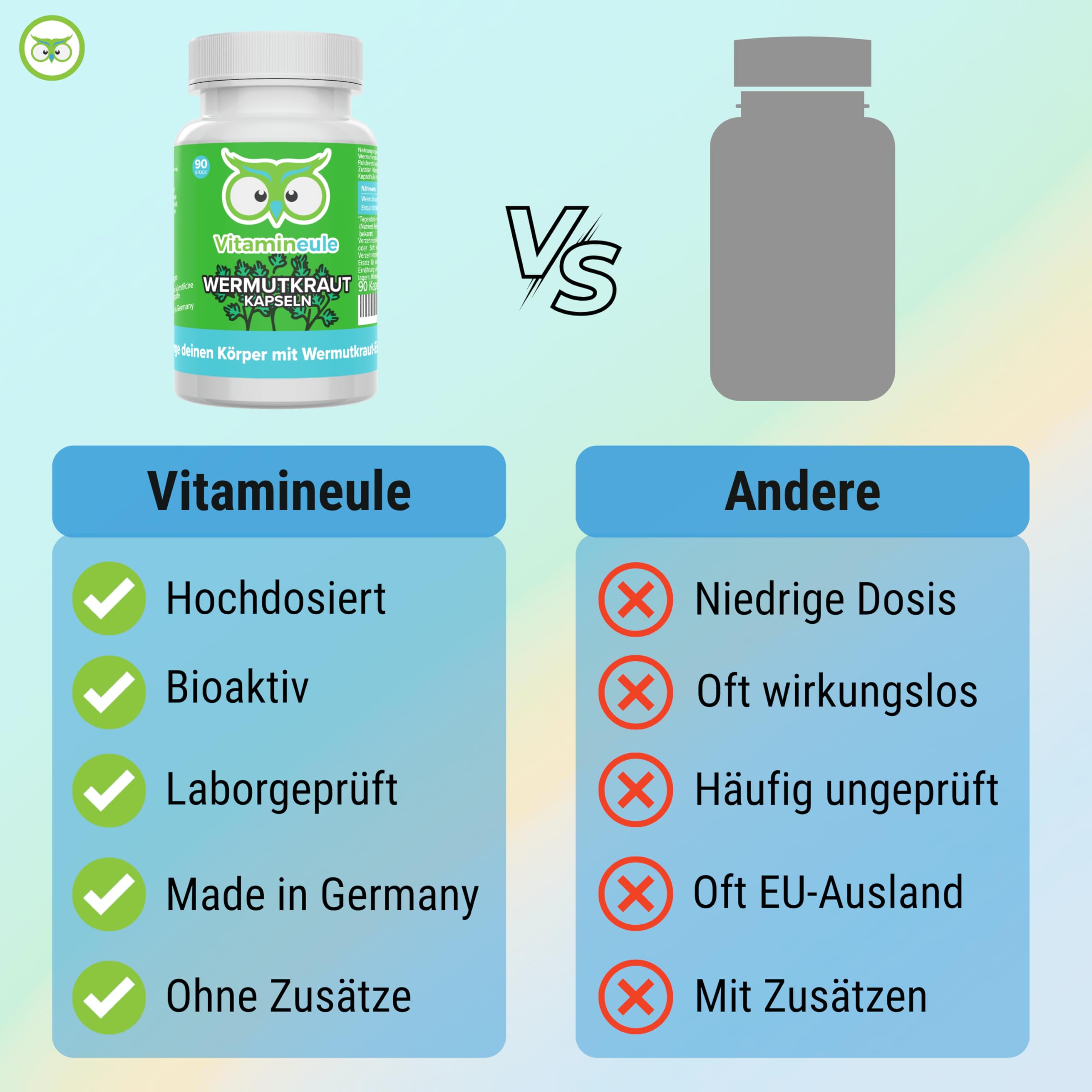Wermutkraut Kapseln - hochdosiert 1600 mg (400 mg 4:1 Extrakt) - bioaktiv & vegan - 90 Kapseln - Produktion in Deutschland - ohne Zusätze & laborgeprüft - Vitamineule®