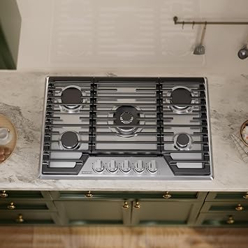 Empava 30-Inch Gas Cooktop, 5 SABAF Burners, NG LPG Stainless Steel Stove