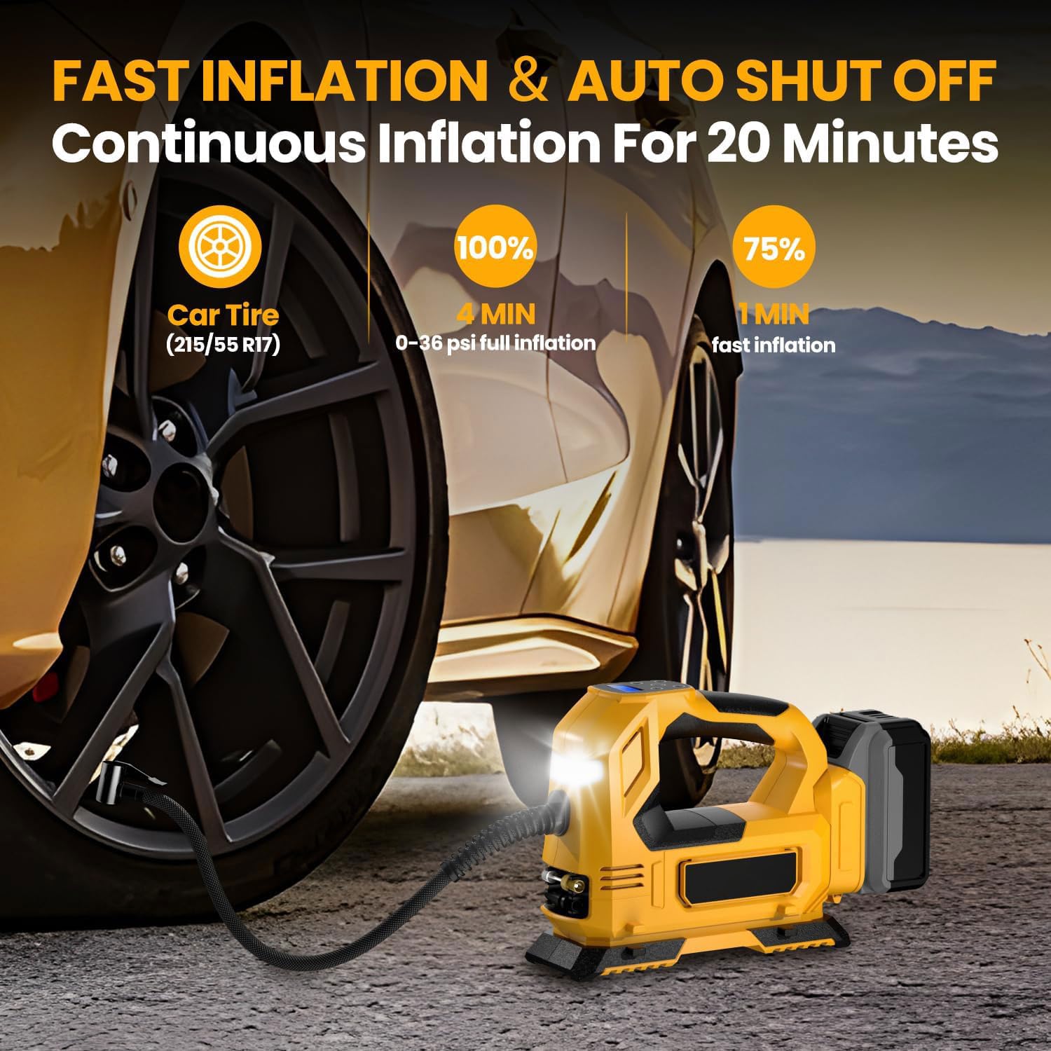 Akku-Kompressor für DeWalt 18V Akku (ohne Akku), Tragbare LED-Licht Handheld Luftpumpe mit digitalem Manometer, Elektrische Luftkompressor für Autos, Motorräder, Fahrräder, Sportbälle