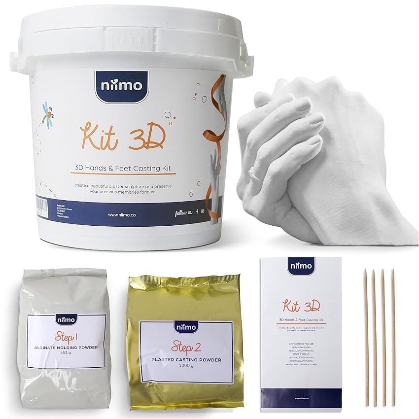 Immagine del prodotto Niimo Kit Calco Mani Coppia - Alginato per Calchi, Gesso per Stampi, Stampo Mani Gesso Coppia, Idee Regalo Donna Compleanno, Regali per Lui, Regalo Amica Compleanno, Regalo Anniversario per Lui