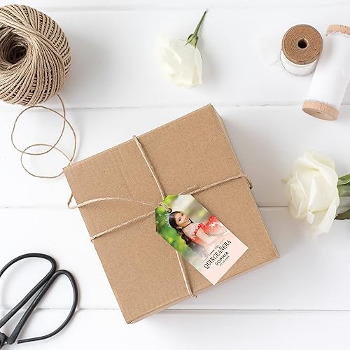 Miniatura 2 de Andaz Press Paquete de 40 etiquetas de recuerdo de quinceañera personalizadas con cuerda, etiquetas clásicas de regalo de agradecimiento con foto