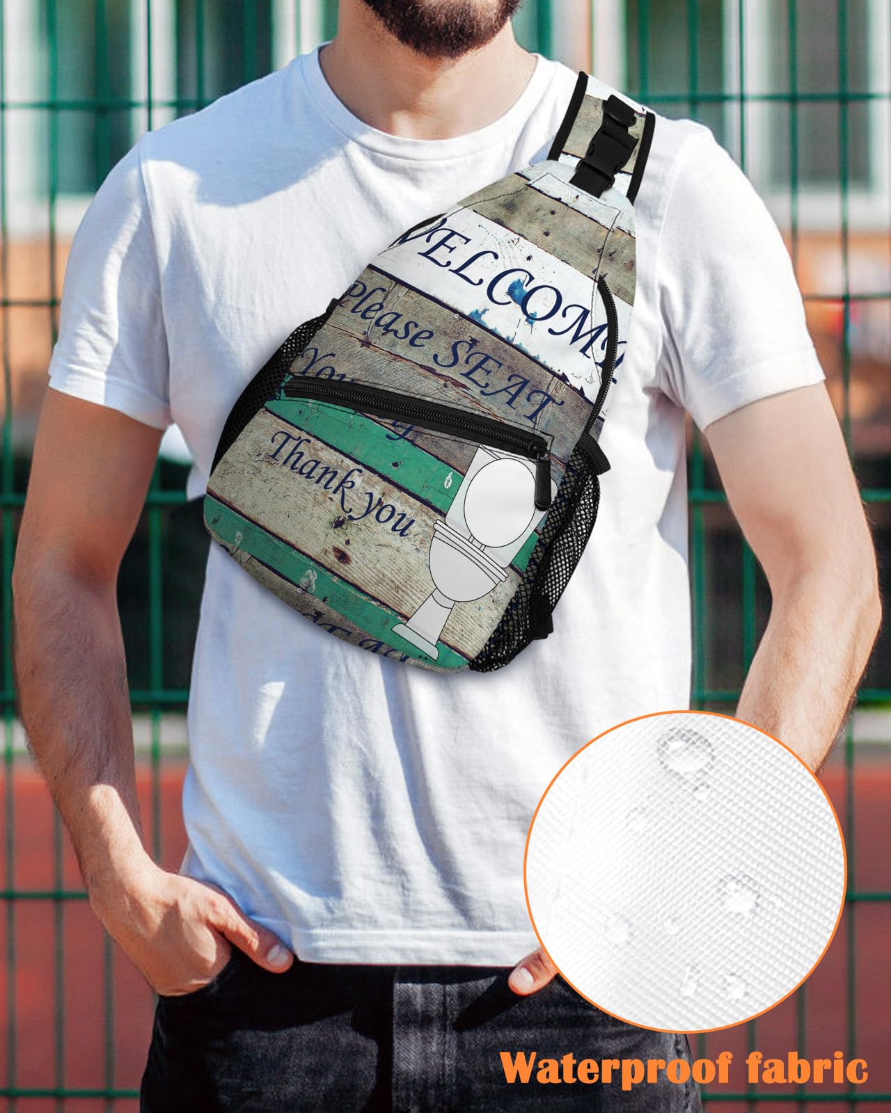 Gsypo Sling Backpack, Welcome Please Seat Yourself Toilet Waterproof Lightweight Small Sling Bag, Travel Chest Bag Crossbody Shoulder Bag Hiking Daypack for Women Men