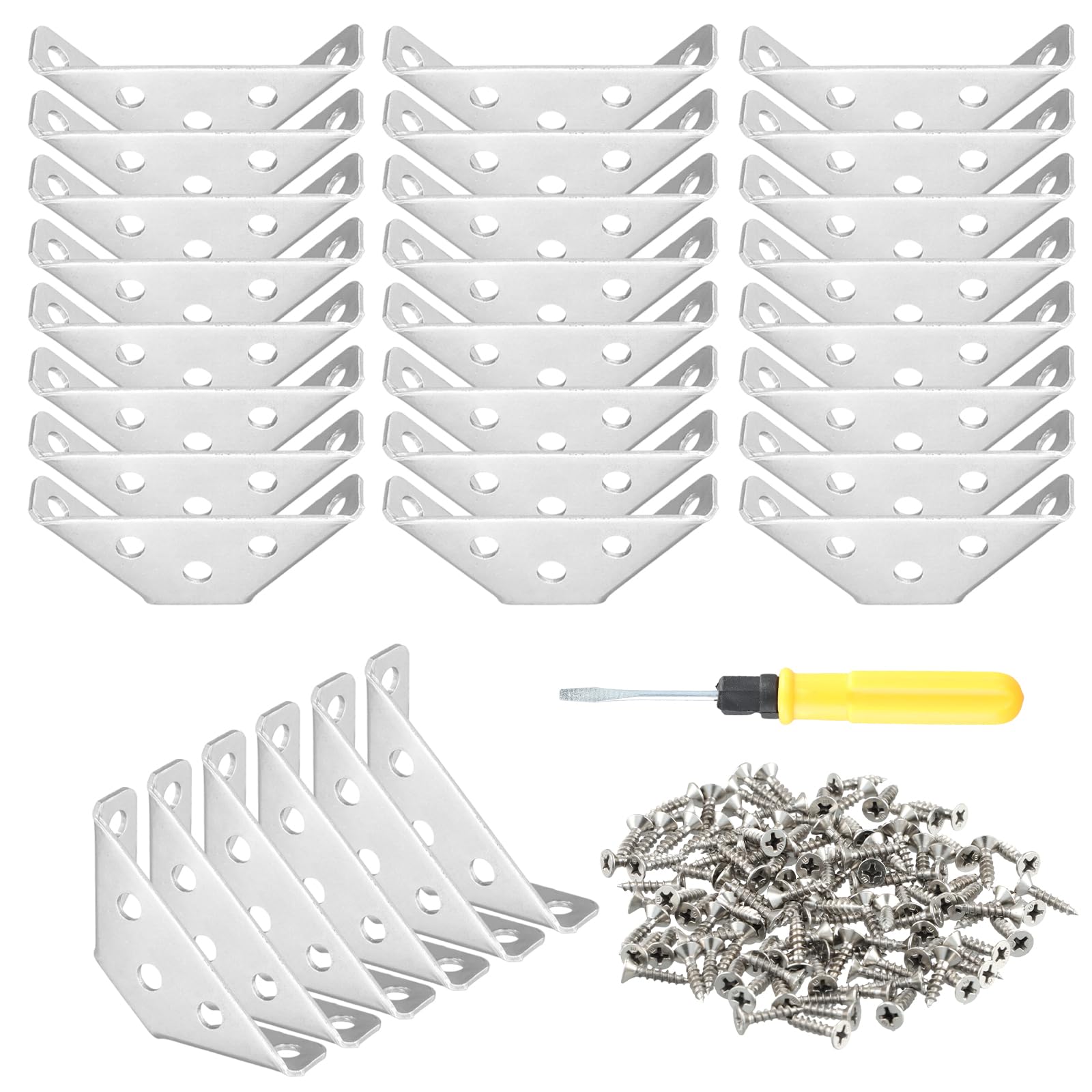 30 Pcs Stainless Steel Triangle Supports, Corner Connectors for Wood Furniture, Angle Brackets with Screws, Metal Brace for Shelf Cabinet Table Desk Chair, Multifunctional Small Trapeziform Fastener