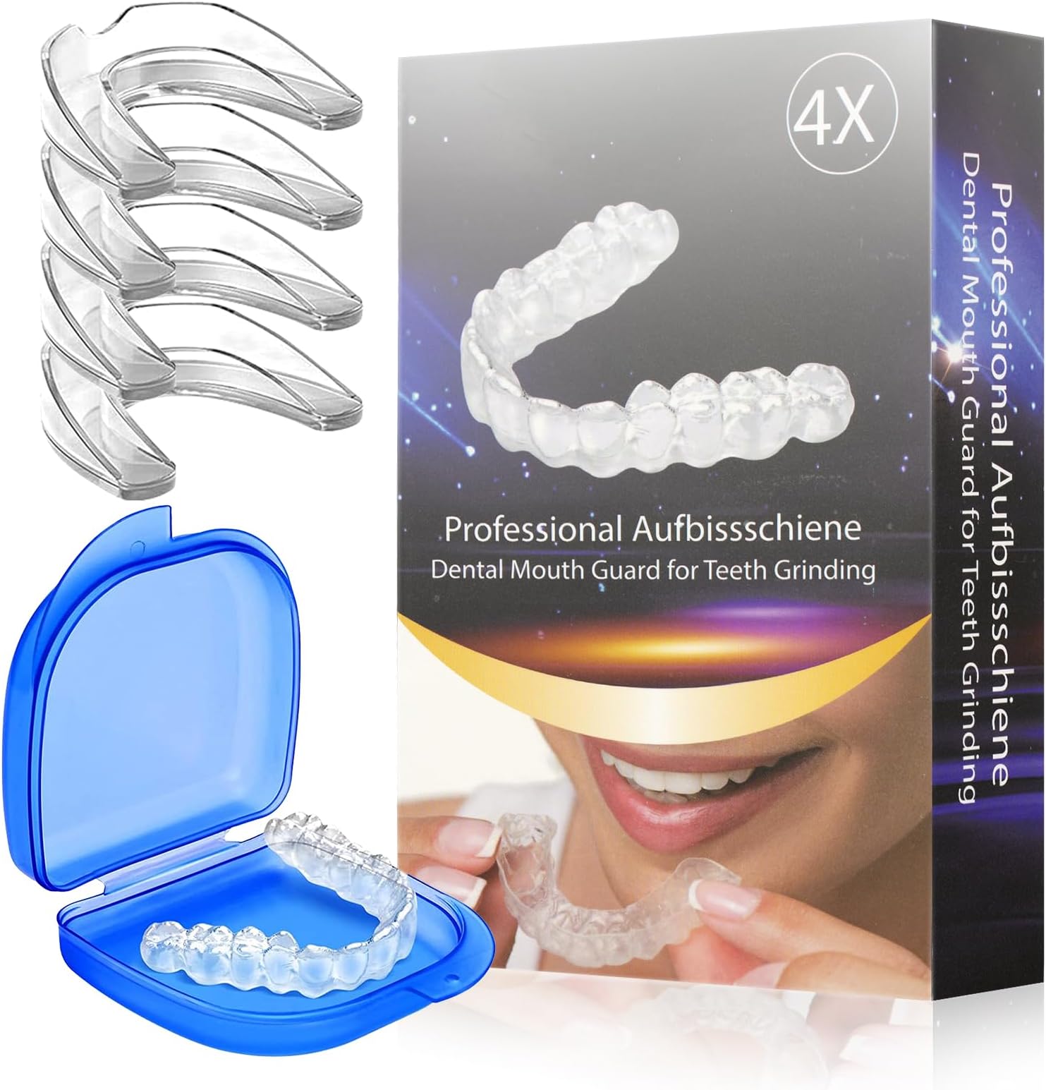Mouth Guard for Grinding Teeth - Mouth Guard for Clenching Teeth at Night, BPA Free New Upgraded Dental Night Guard Stops Bruxism for Adults & Kids 2 Sizes Pack of 4 (2 Pairs)