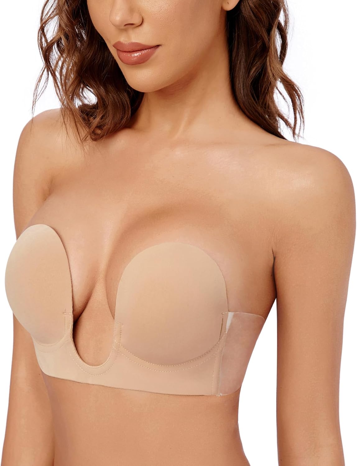 Wekofi Women's Deep V Plunge Adhesive Backless Strapless Invisible Bra Breast Lift - Image 2