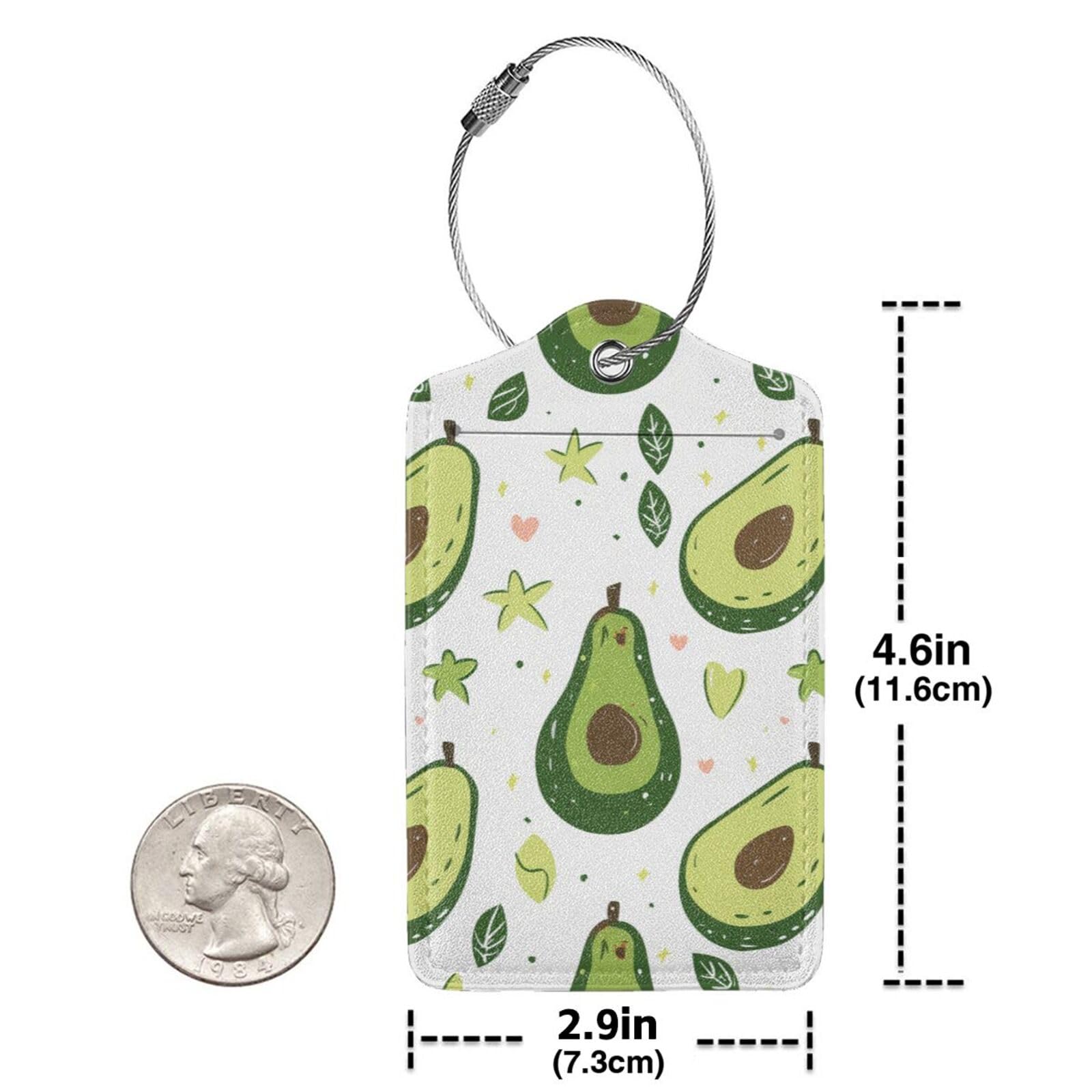 4 etiquetas de equipaje de piel sintética para maleta, estilo rústico, naturaleza, fruta, aguacate, verde, etiqueta de equipaje con bucle de acero inoxidable, etiqueta de identificación de cubierta de