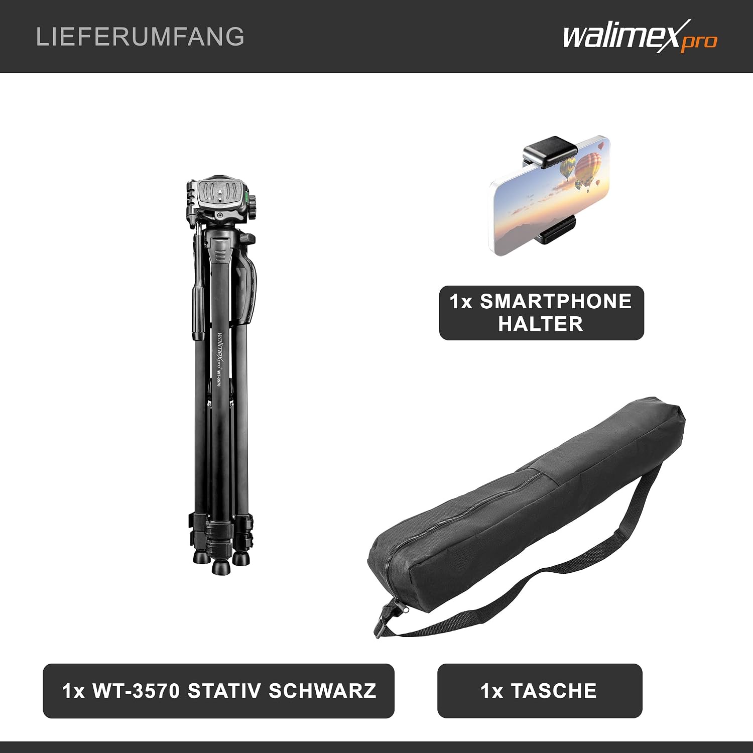 Contents of the Walimex pro WT-3570 Basic Tripod package