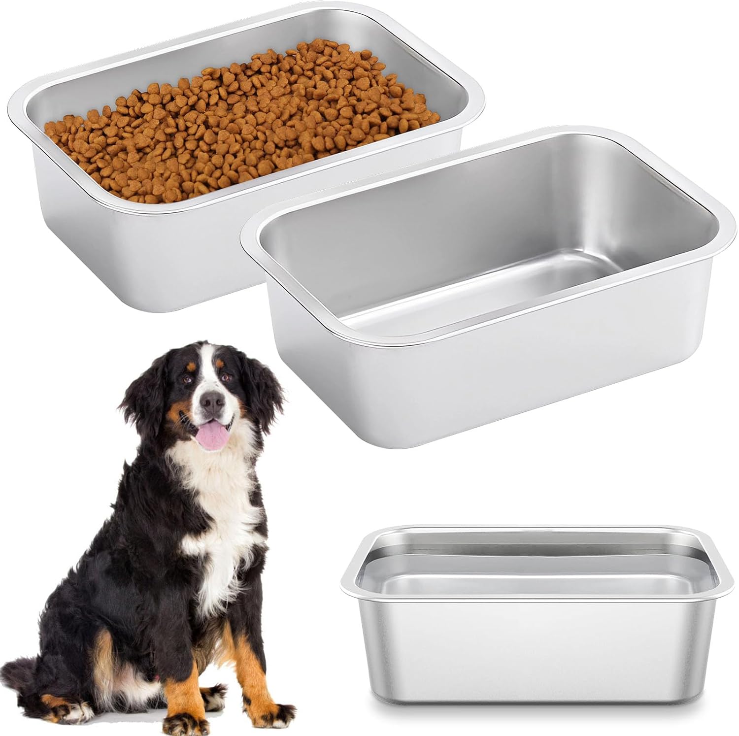 Fhiny 2 PCS Stainless Steel Dog Bowl, 1.2 Gallon Capacity Metal Dog Food & Water Bowls for Medium, Large, X-Large Dogs Indoor & Outdoor Universal Dog Bowl Dishwasher Safe