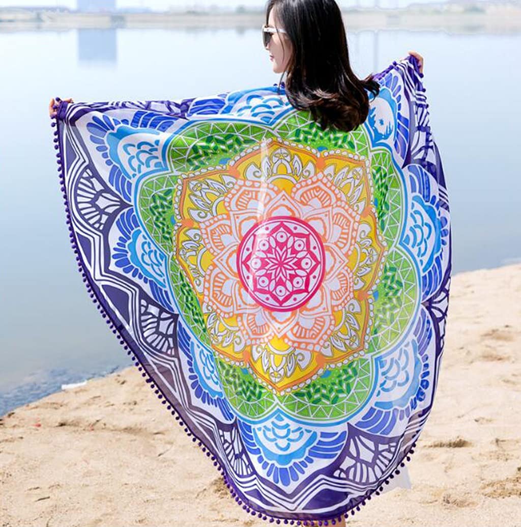 Serviette de plage ronde en soie fine anti-UV pour protection solaire