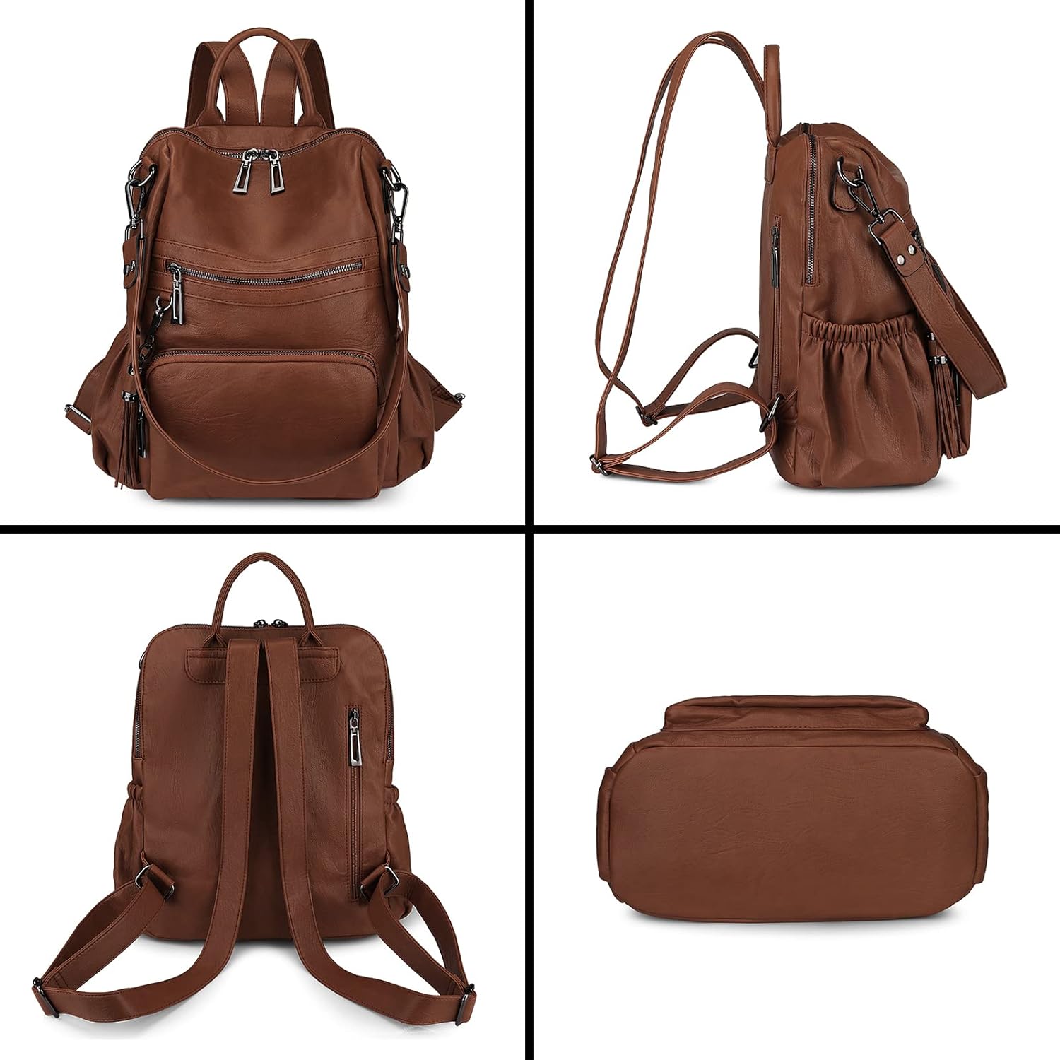 Uromee Travel Backpack Purse for Women Vegan Leather Ladies Fashion Tassel Shoulder Bag Convertible - Image 5