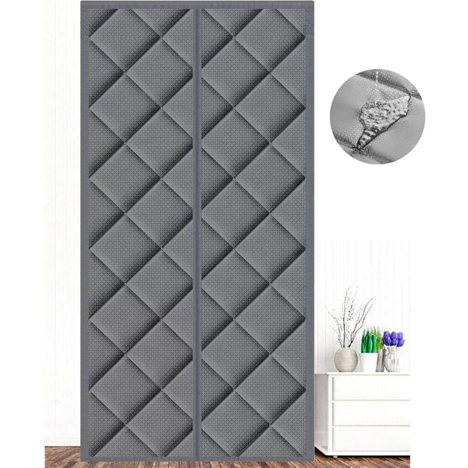 ZHhan Magnetic Thermal Insulated Door Curtain, Energy-Saving Privacy-Protecting Windproof,with Waterproof Cotton Curtain for Heater Room, Living Room,Easy to Insulated（Dark Grey,90x200cm）