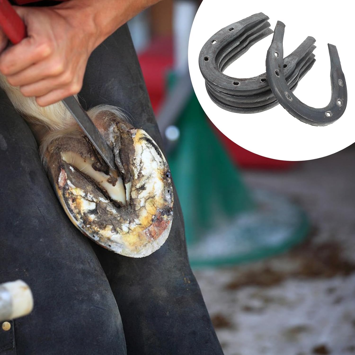 5 herraduras reemplazables para caballos y burros, almohadillas de metal firme, tamaño 2 con ranura abierta, suministros de herradura para uso ecuestre y estable, mango cómodo