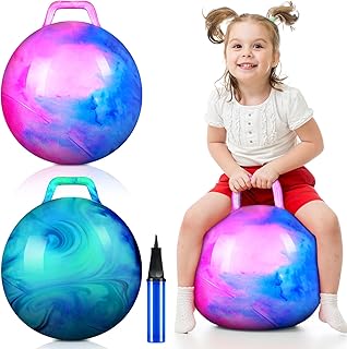 2 Pcs Hopper Large Round Ball Bounce Ball Bouncing Ball with Handle Sit and Bouncy Jumping Ball Hopping Ball Hoppity Hop Ball Toys with Air Pump for Indoor Outdoor Gifts (18 Inch)