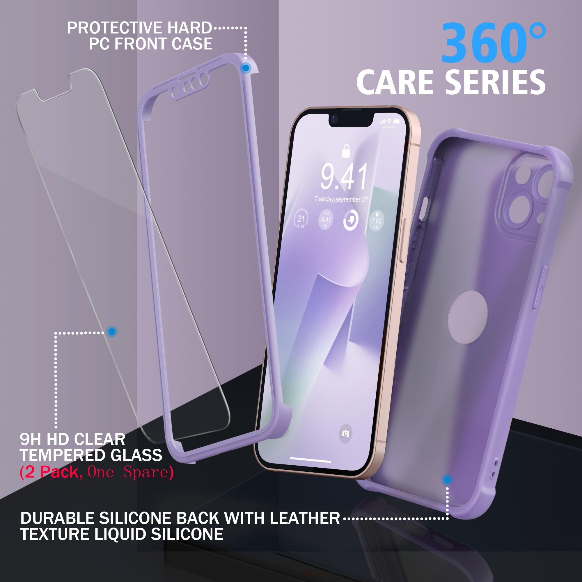 Custodia Antiurto Per IPhone 13 Mini Con 2 Vetri Temperati – 2 In 1, Ultra Sottile, Hard PC + Silicone, Bianco