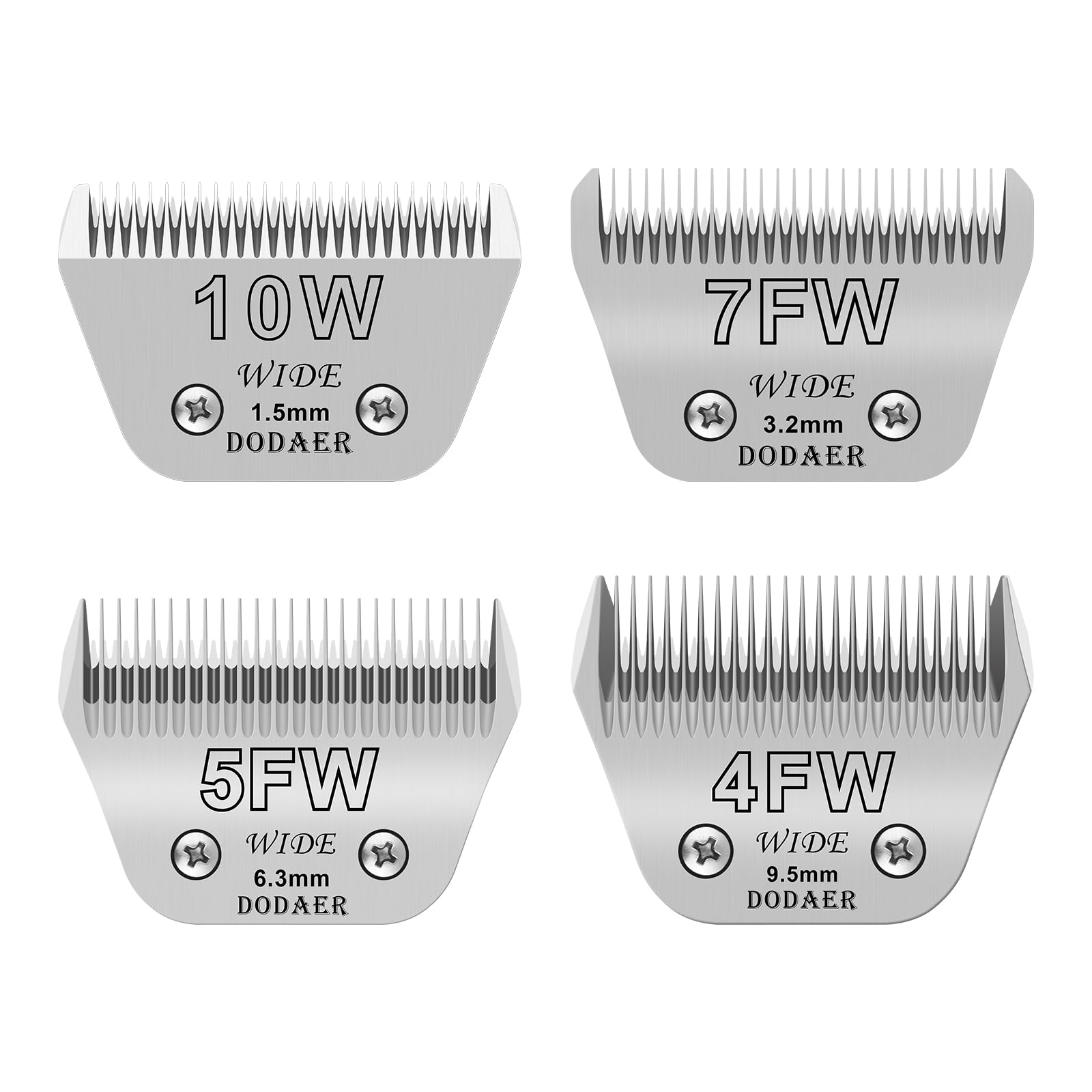 Size 10W/7FW/5FW/4FW Detachable Dog,Cat,Sheep & Horse Grooming Wide Blades Set,Compatible with Andis,Oster A5,Wahl KM10 Series Clippers,Cut Length 1/