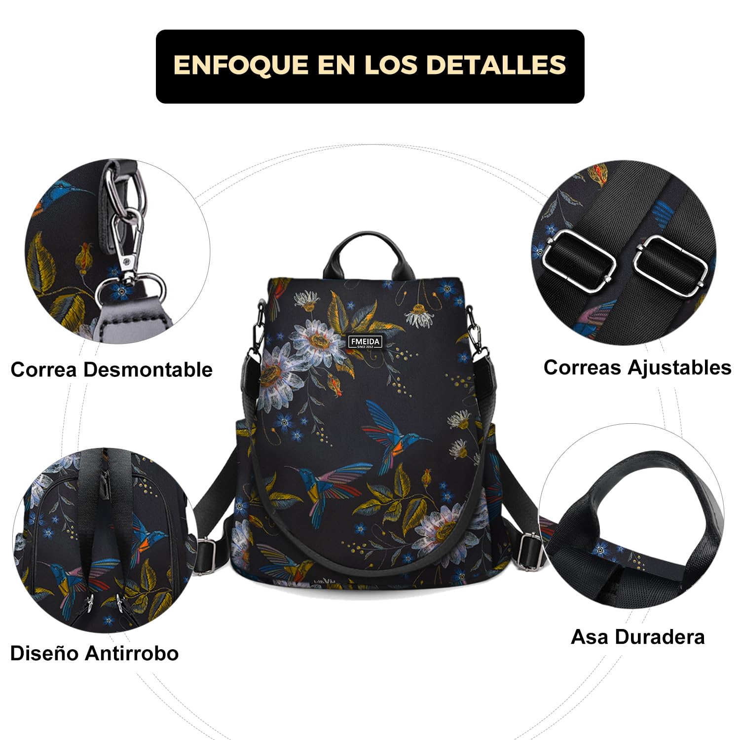 Fmeida Mochila Antirrobo Mujer, Bolso Mochila Casual Impermeable y Ligera para el Día a Día, Trabajo y Viajes Cortos