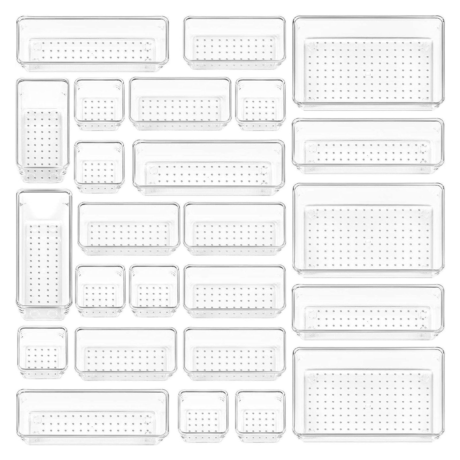Mekalero Bottom Dots 2 Multipurpose Drawer Organizers Trays Multiple Size Bathroom Drawer Tray Set Clear Storage Container Makeup Organizers