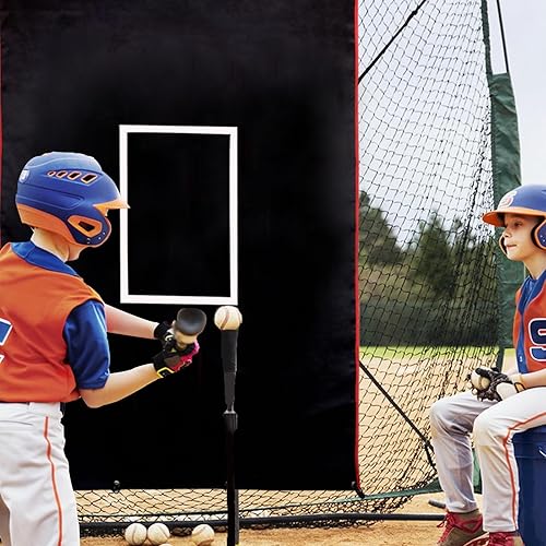 Miniatura 5 de Vaolvpant Backstop de béisbolsóftbol con zona de huelga, fondo de jaula de bateo de vinilo negro y protector de red duradero para instalaciones para