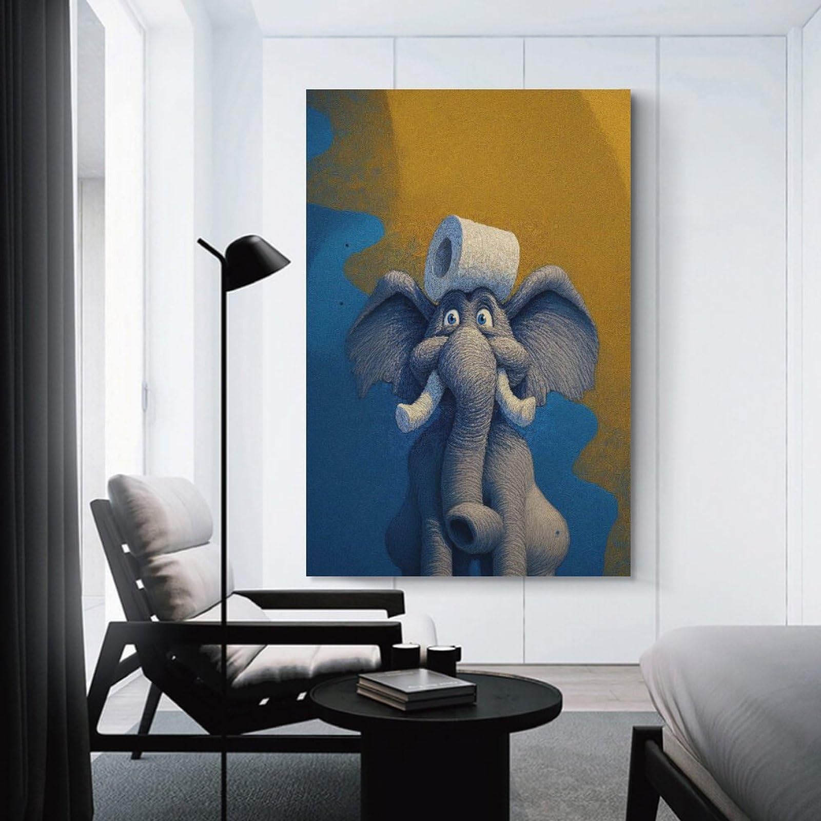 Junmoney Elephant with Toilet Paper on Head Canvas Wall Decor, 16x24inch(40x60cm), for Gallery Wall Decor And Room Displays, Wall Decor Suited to Curated Displays