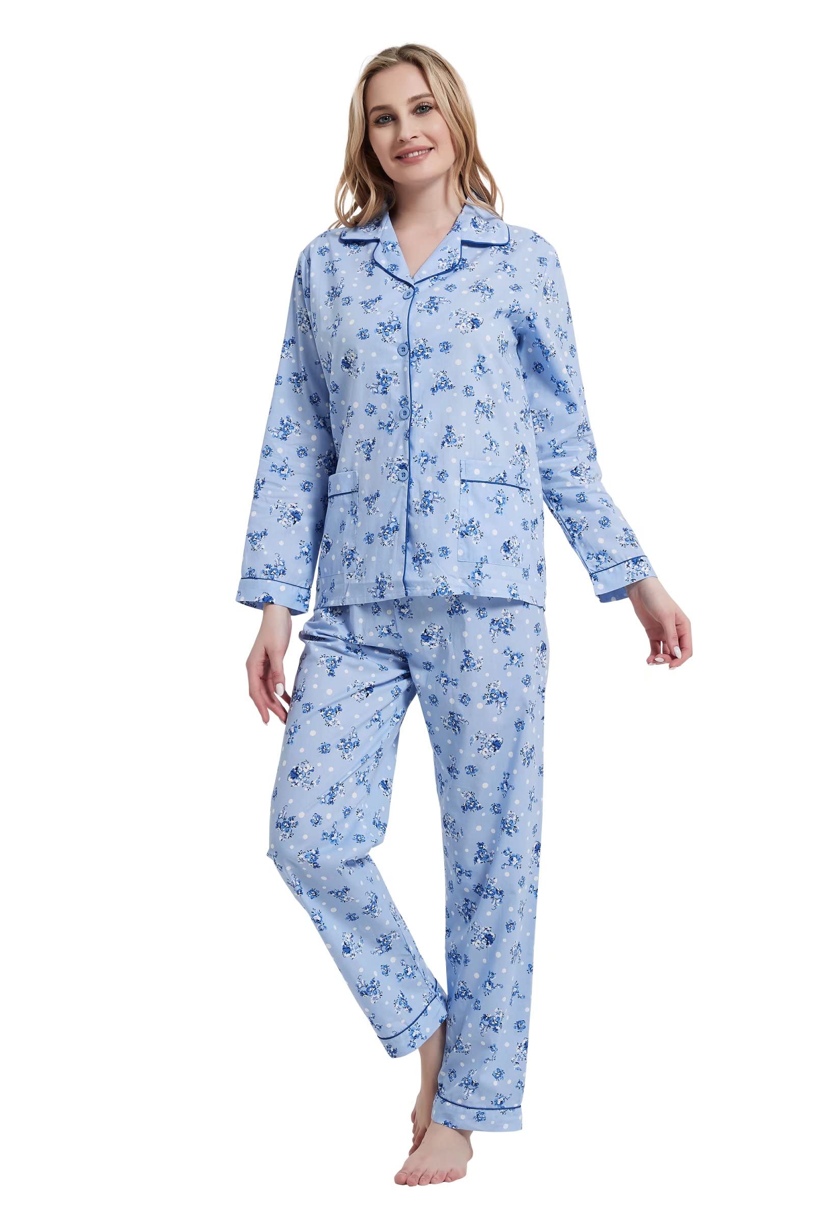 amaxer Conjunto de pijama 100 % algodón para mujer, pantalones cortos de manga corta, pantalones cortos suaves con botones, cintura elástica con cordón elástico