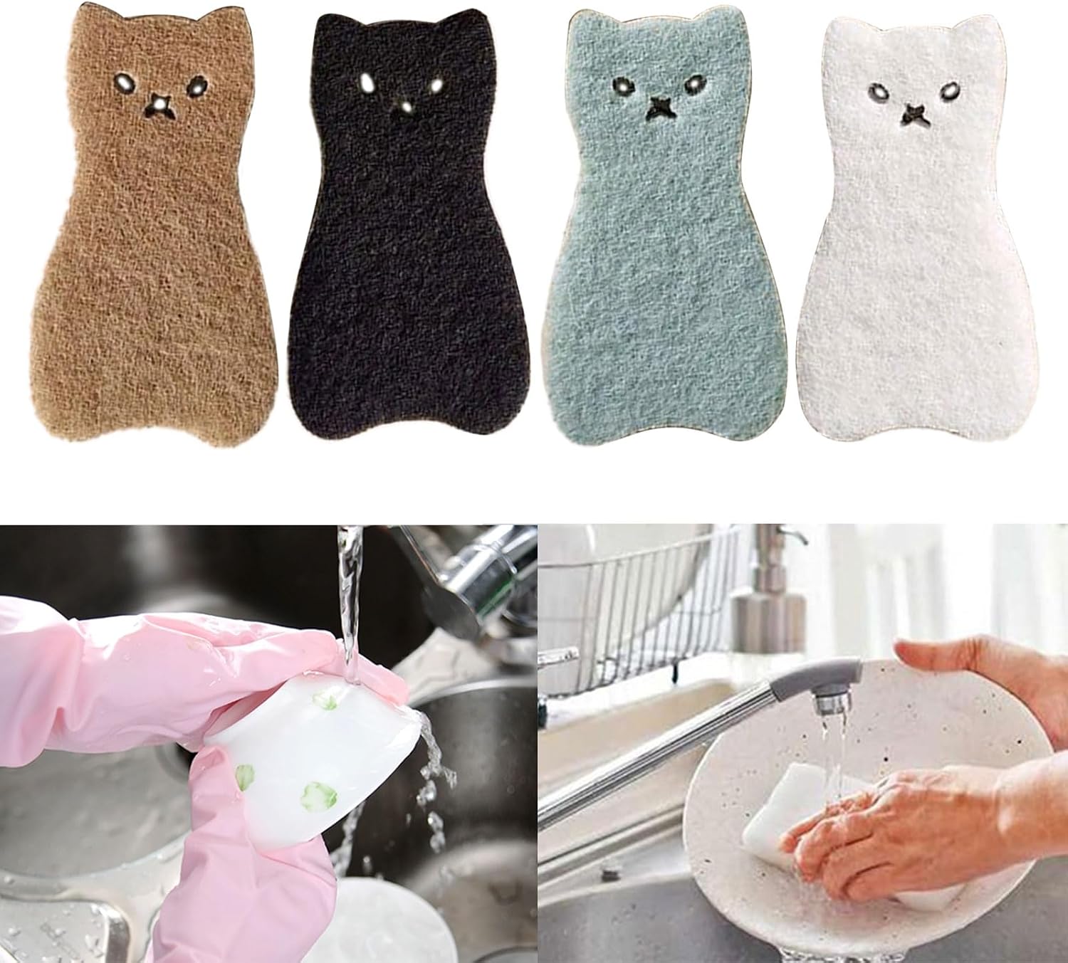 4PCS Sponge Lovely Cat Shape Leaning Sponge House Wipe Dishwashing Pad image 2