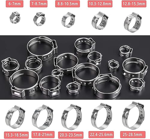 Miniatura 10 de Paquete de 40 abrazaderas de manguera de oreja simple de 0.276 in-0.343 in, abrazaderas de cincha PEX, abrazaderas de manguera de crimpado de acero