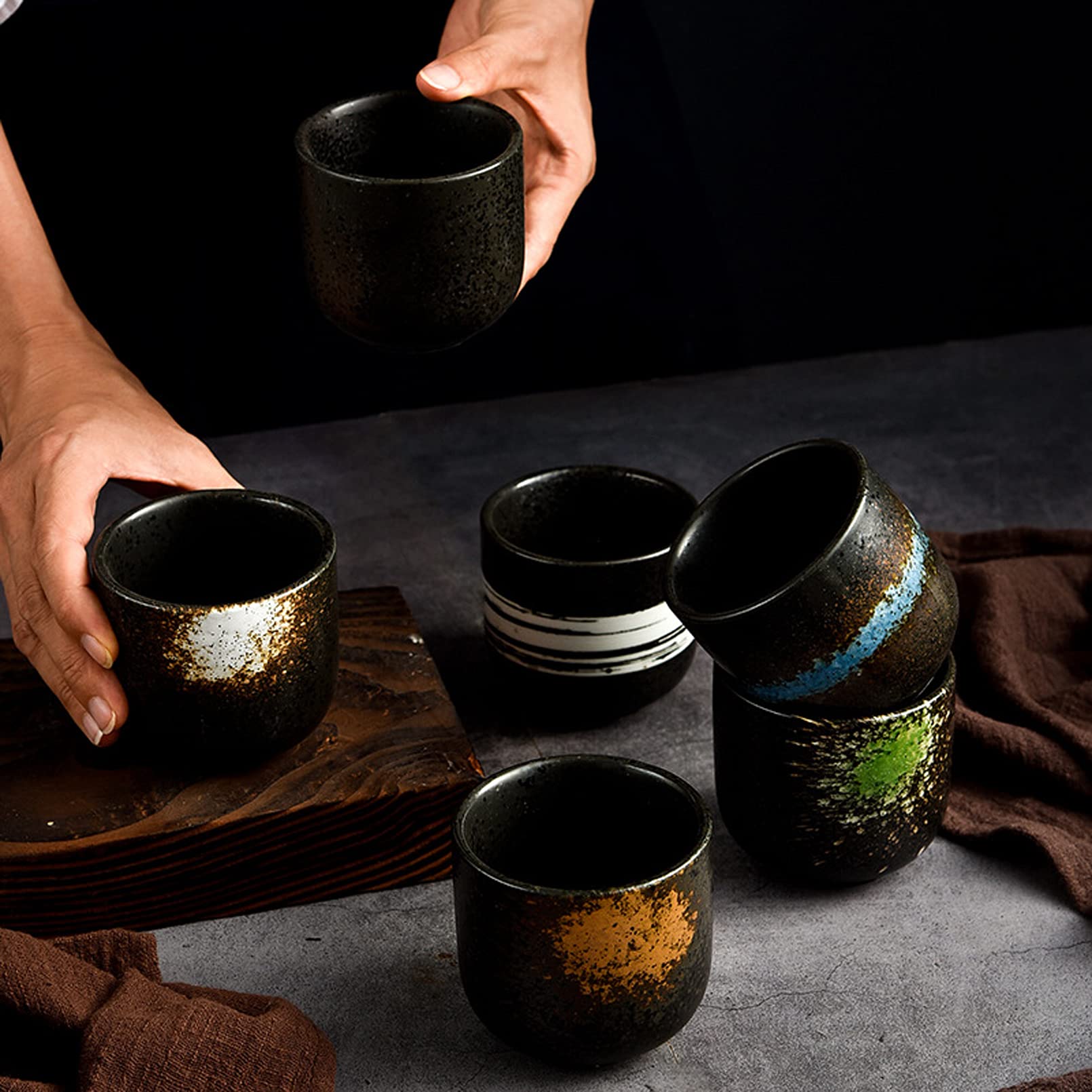 Tazas de té de cerámica, hechas a mano, de cerámica china, Kung Fu, tazas de té asiáticas de porcelana, sin asas, ideales para sushi y té