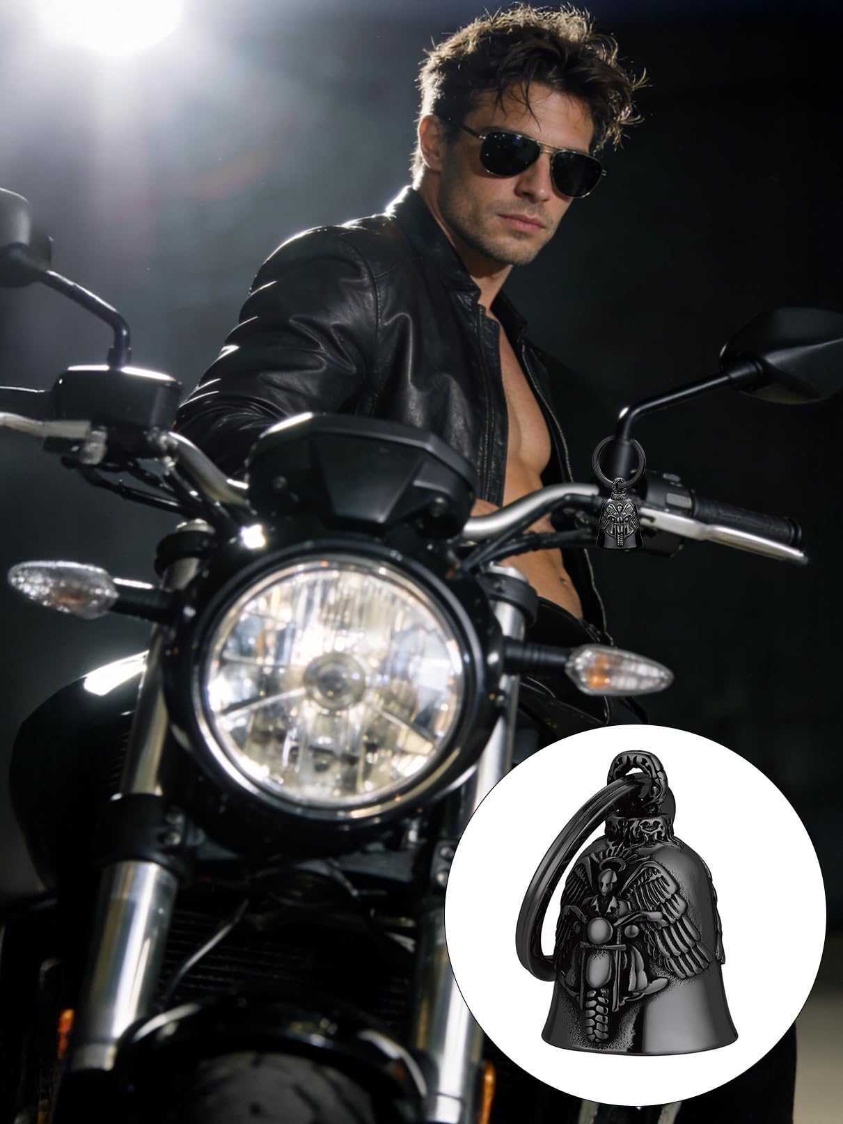 Bandmax Clochette Moto Porte Bonheur en Acier Inoxydable, Cloche de Moto Ailé à Motif d'Ange, Viking, Boussole, Marteau, Celtique, Crâne, Guardian Bell