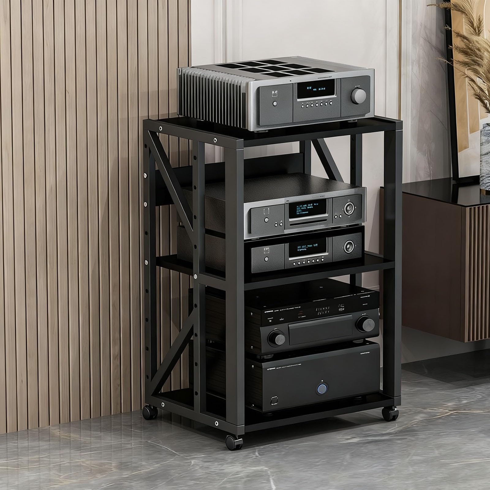 AV Media Stand Armadietto regolabile con ruote da pavimento per CD, DVD, console di gioco TV, moderna soluzione di archiviazione (B2 3° piano)