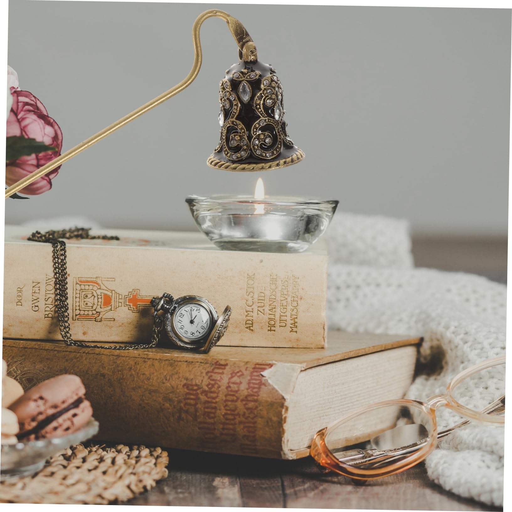 CORHAD Candle Put Out Tool Snuffer Set Metal Flame Snuffer Exquisite Rhinestone Flower Design